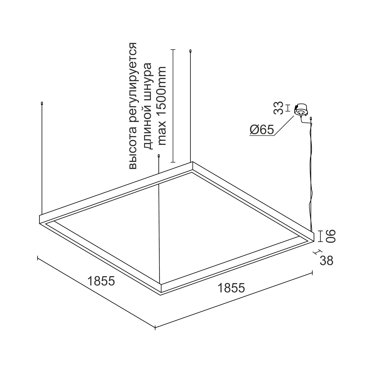 Подвесной светодиодный светильник Ledron KVADRO Basic 1855 Black 4000K (4830)