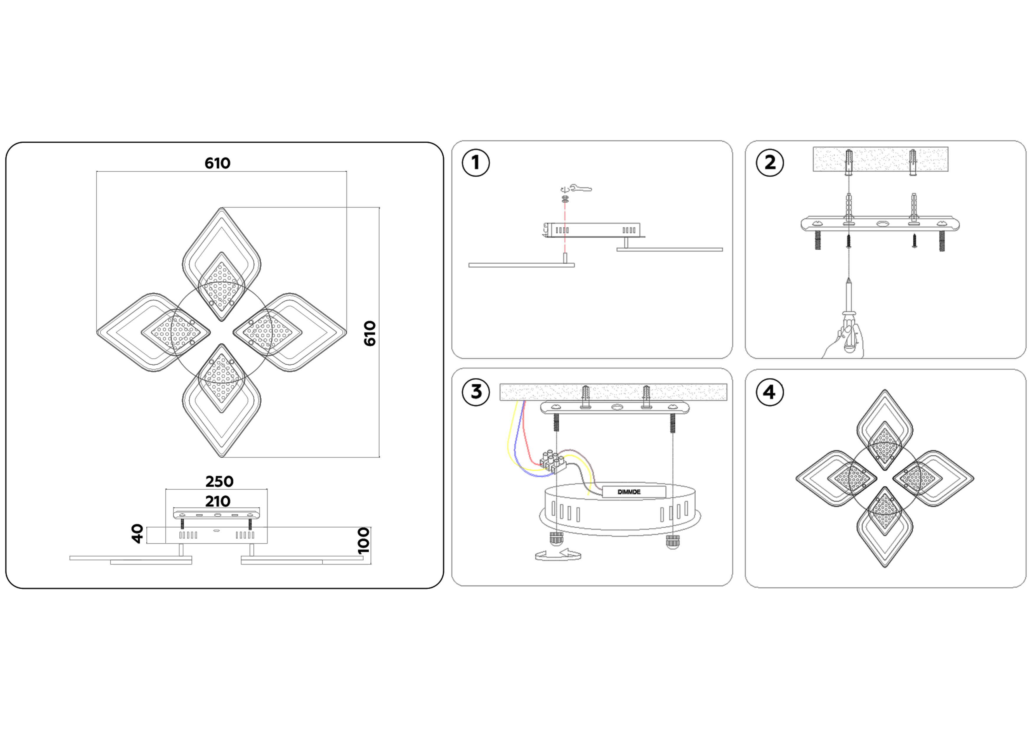 Потолочный светодиодный светильник с пультом FA4281/4 WH белый 56W 3000K+6400K/4200K/6400K+3000K 525*525*75 (ПДУ ИК)
