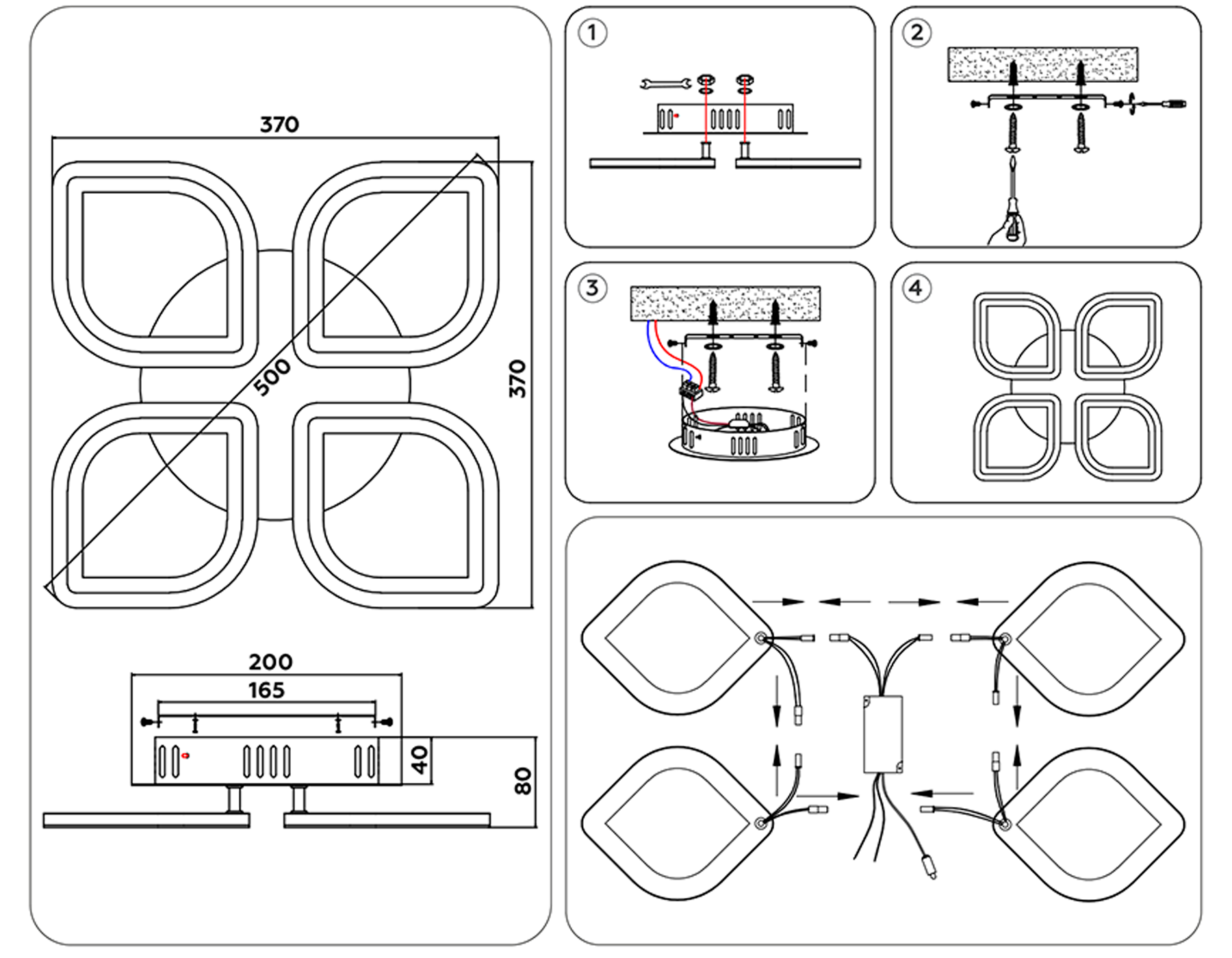 Потолочный светодиодный светильник с пультом FA4488/4 WH белый 4200K/3000K+6400K/6400K+3000K 62W 500*500*150 (ПДУ ИК)