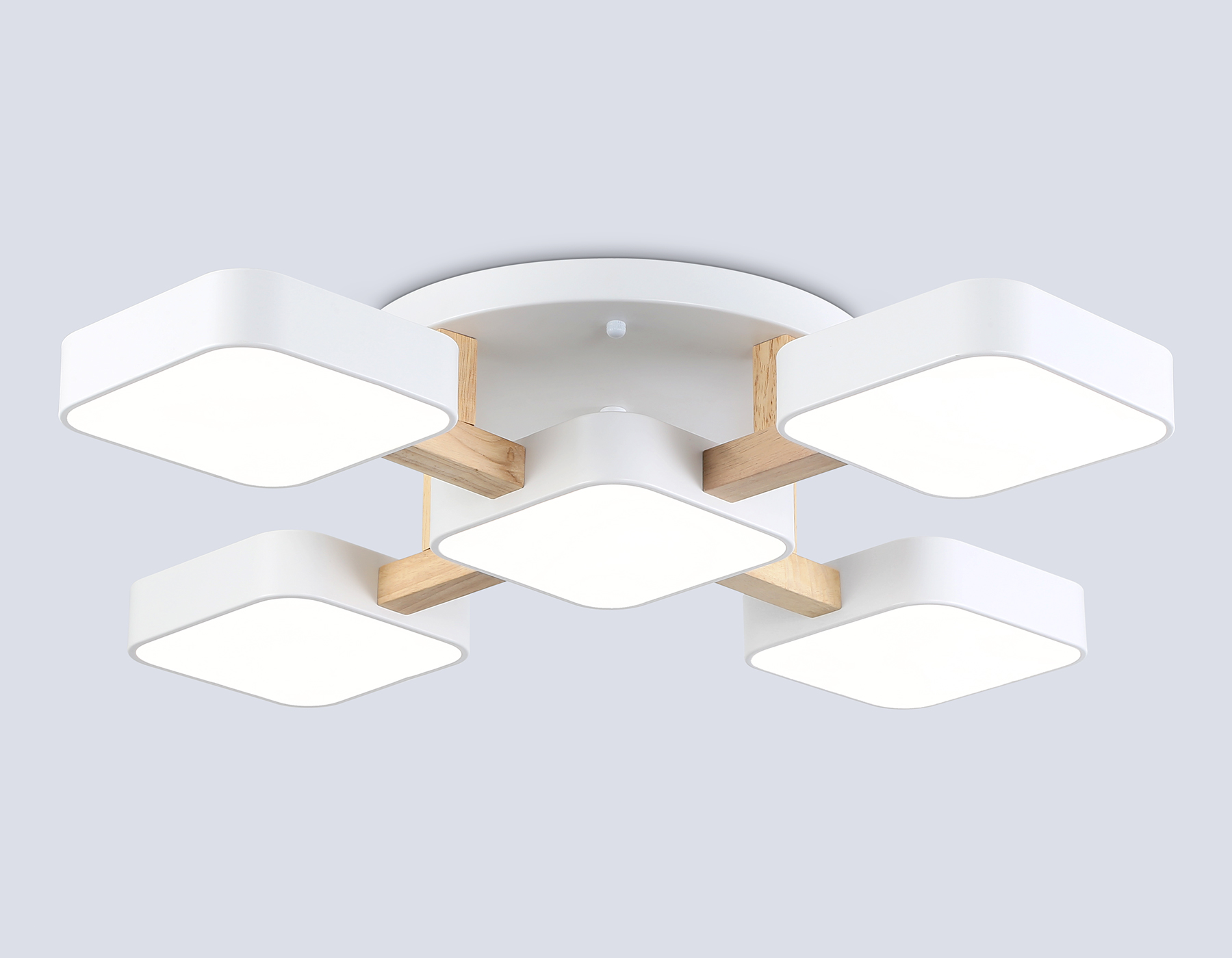 Люстра светодиодная на штанге FL4881/5 WH/WD белый/дерево 90W 3000-6000K 675*675*110 (без ПДУ)