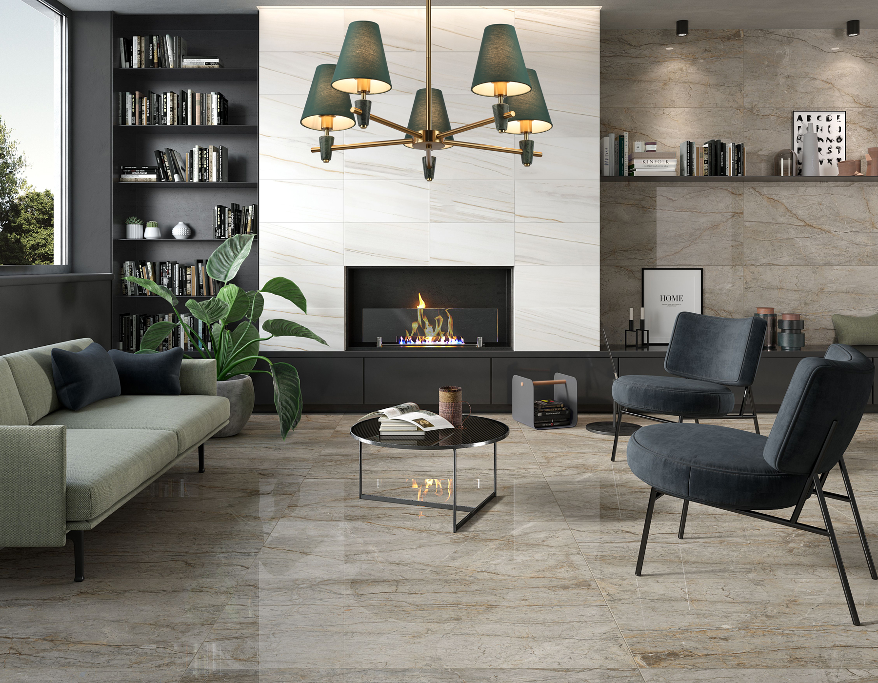 Люстра на штанге с абажурами и мрамором LH75051/5 BS/GN латунь/зеленый E14*5 max 40W D700*580