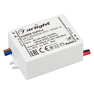 Блок питания ARJ-KE40250-PFC-TRIAC-A (10W, 250mA) (Arlight, IP44 Пластик, 5 лет) 028780