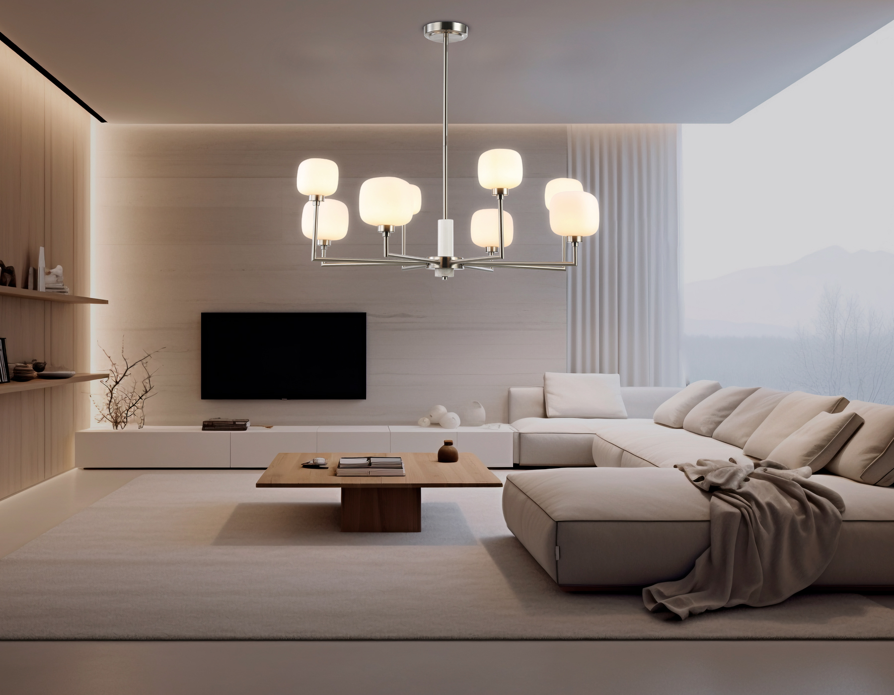 Люстра на штанге с мрамором LH53003/8 SN/FR сатин никель/белый матовый G9*8 max 40W D830*680