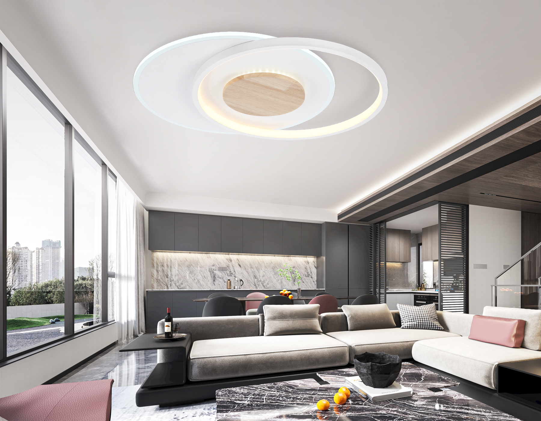 Светильник светодиодный потолочный FL4788 WH/WD белый/дерево 54W 3000-6000K 460*365*45 (без ПДУ)