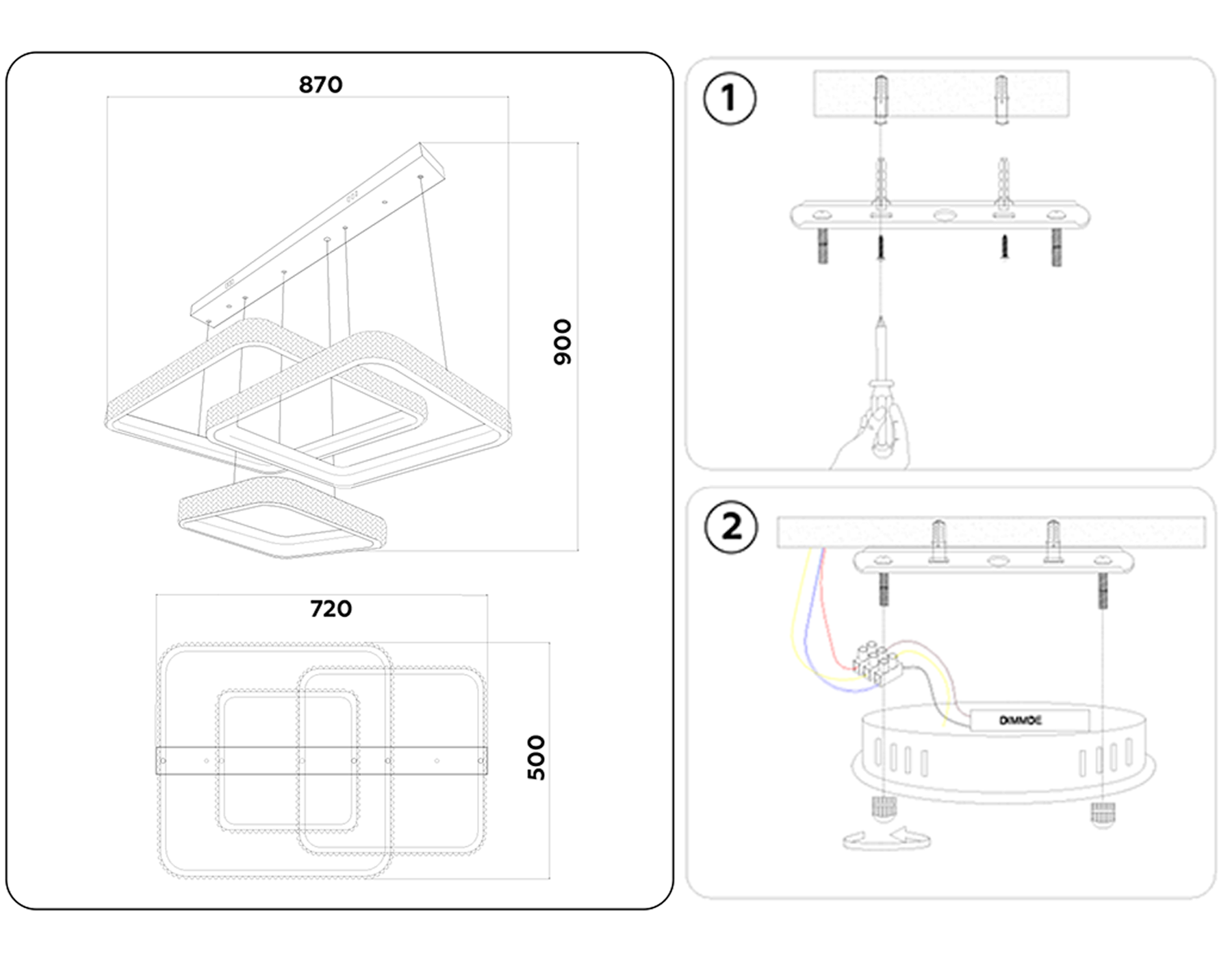 Подвесной светодиодный светильник с пультом FA6165 WH белый 131W 720*500*900 (ПДУ РАДИО 2.4)