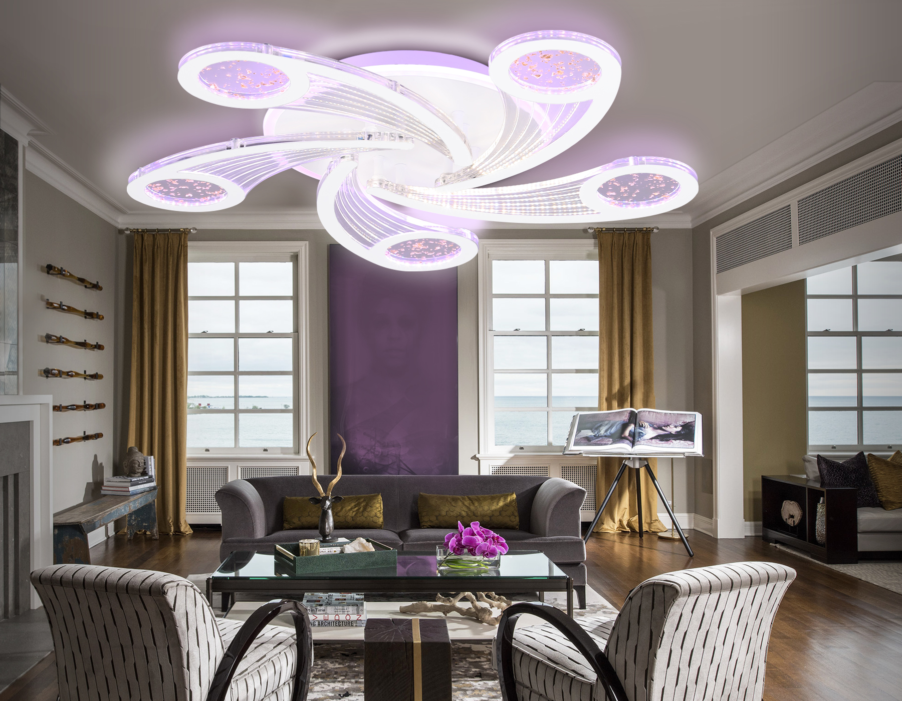 Потолочный светодиодный светильник с пультом FA4476/5 WH белый 98W 3000K+BL/4200K+PU/3000K+6400K D620*75 (ПДУ ИК)