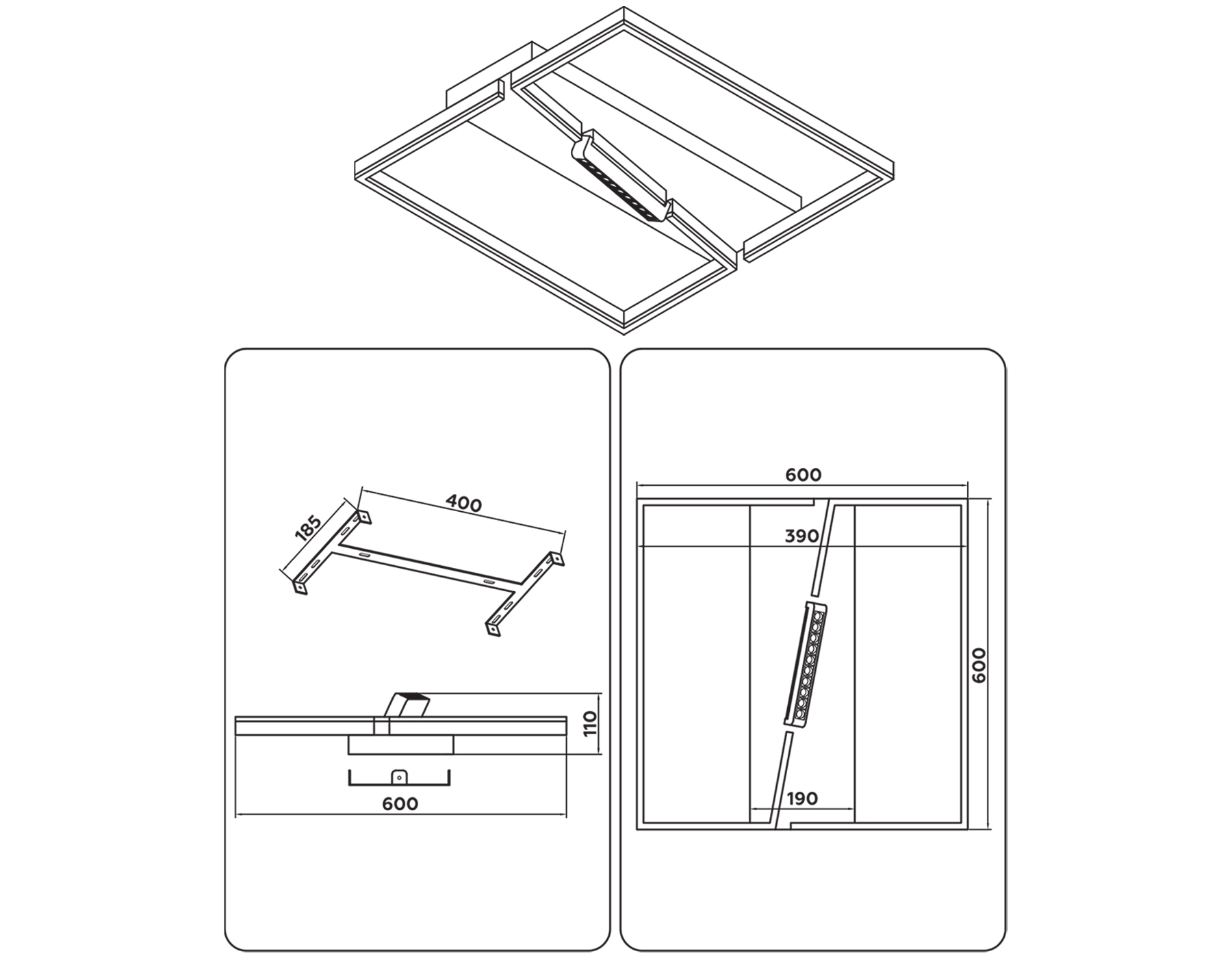 Потолочный светодиодный светильник FL51466/1+1 BK черный 85W 3000K-6400K+4200K 600*600*110 (ПДУ РАДИО 2.4G)