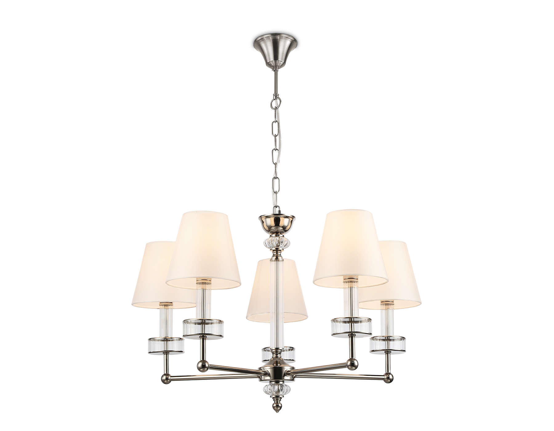 Подвесная люстра с абажурами и хрусталем LH71001/5 BN/WH никель/белый E14*5 max 40W D670*1130