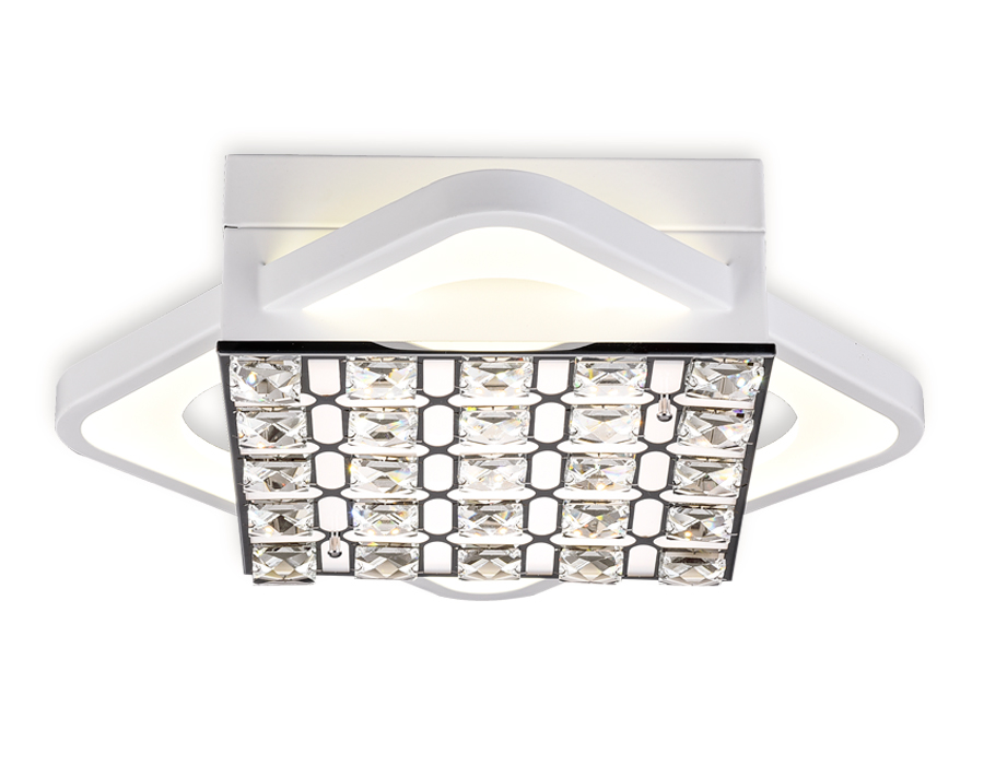 Управляемый светодиодный светильник с хрусталем FA122 WH белый 54W 300*300*100 (ПДУ РАДИО 2.4)