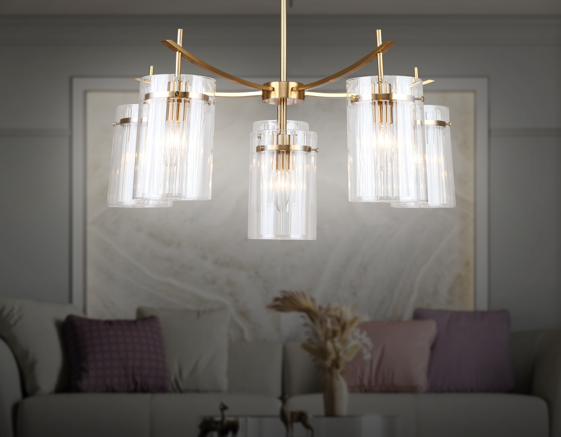 Подвесная люстра LH56031/5+1 BS/CL латунь/прозрачный E14*6 max 40W D680*1200