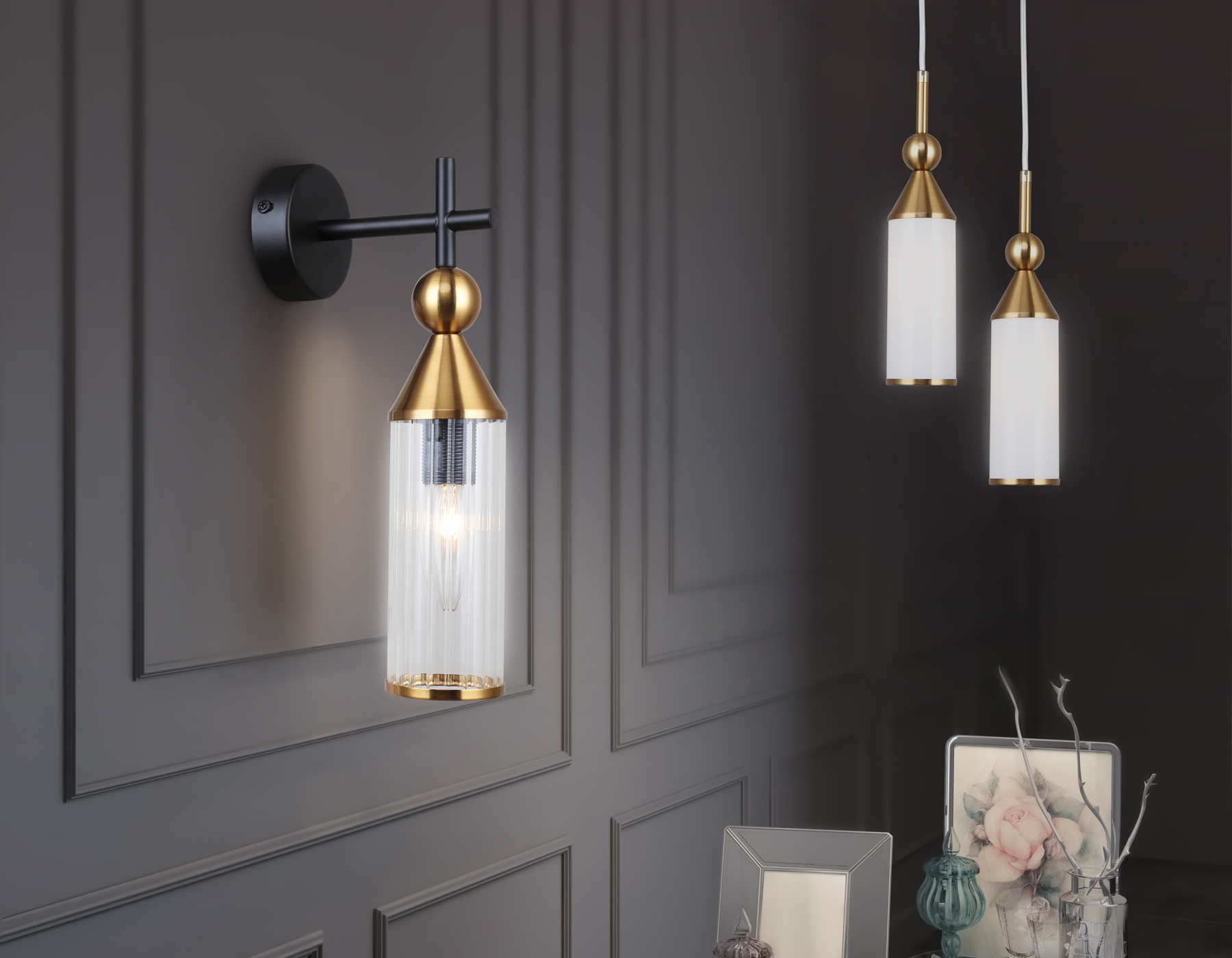 Подвесной светильник LH55271 BS/FR латунь/белый матовый E14 max 40W D65*1500