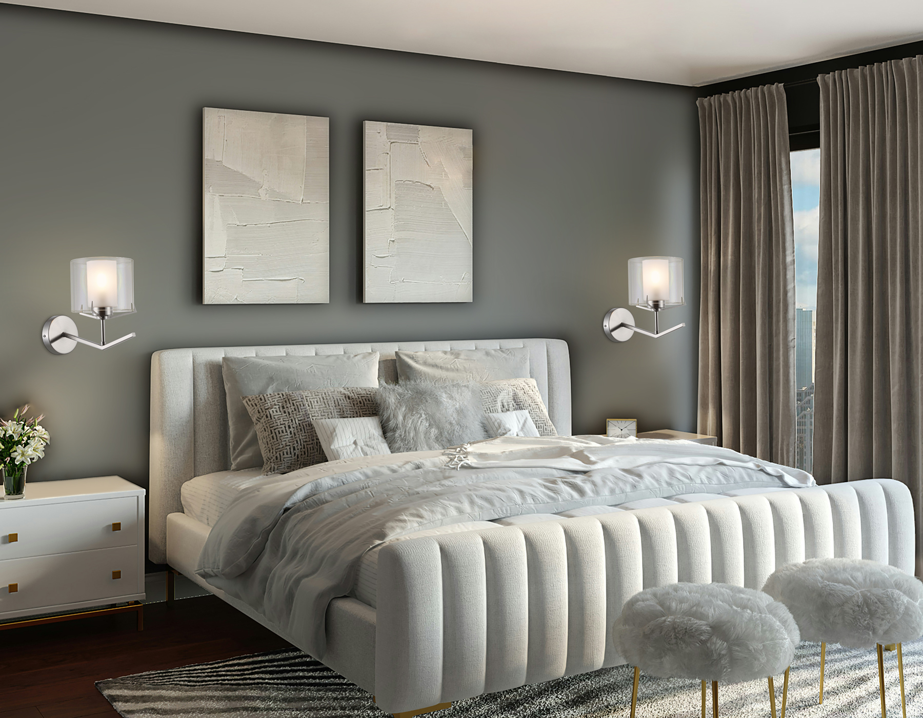 Настенный светильник LH57004 SN/FR никель/белый матовый E14 max 40W 280*150*220