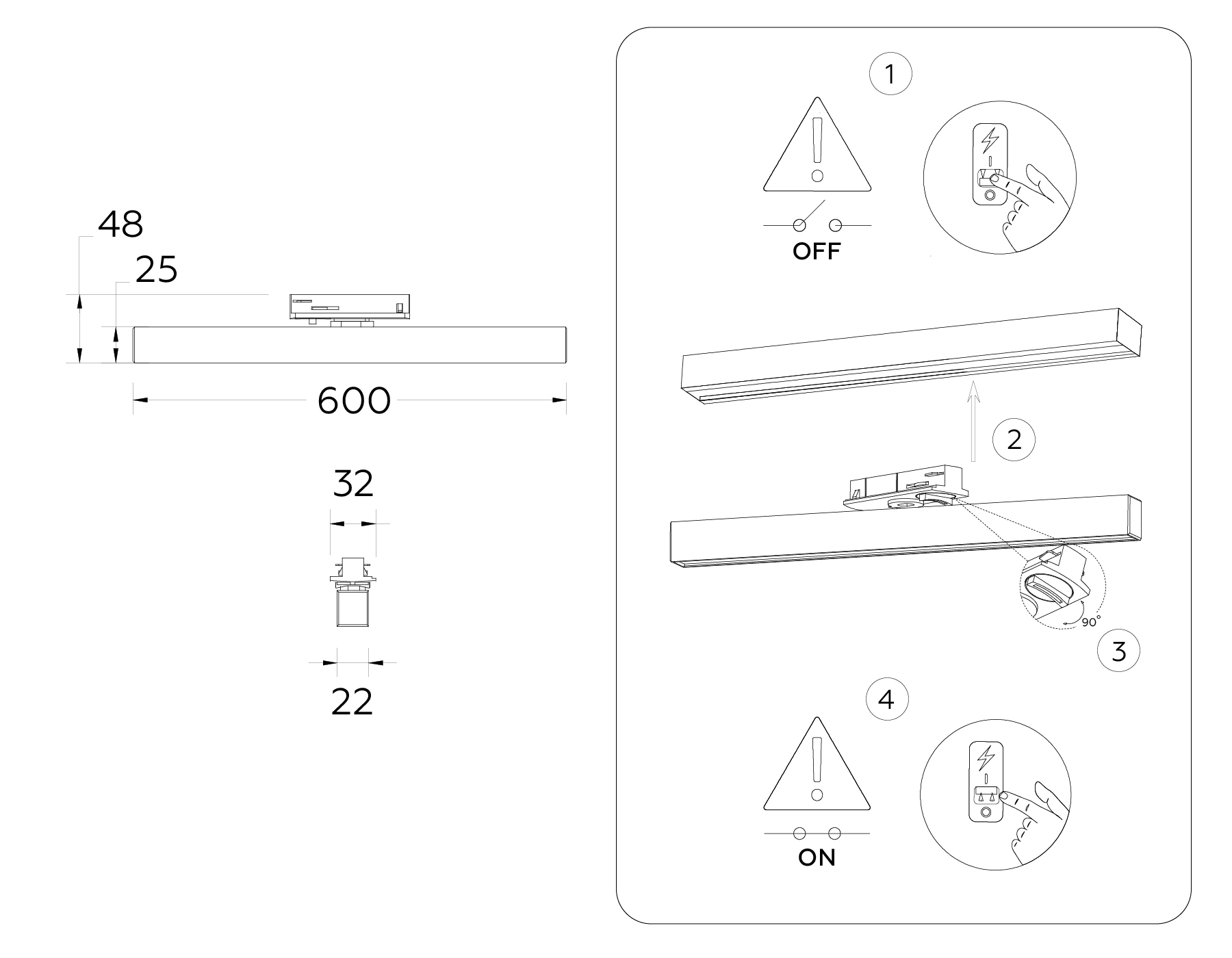 Трековый однофазный светодиодный светильник GL6772 WH белый LED 24W 4200K 600*22*48