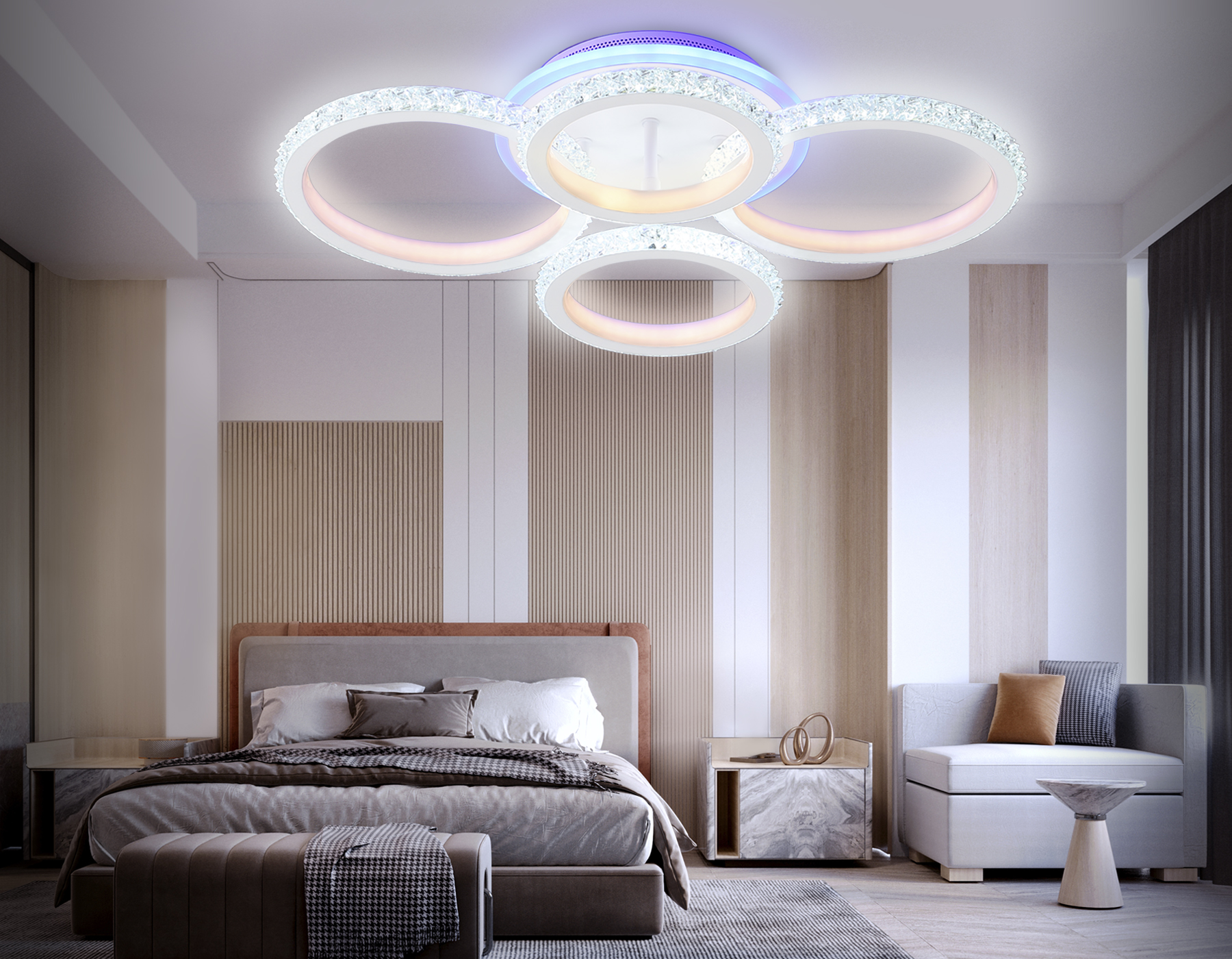 Потолочный светодиодный светильник с RGB подсветкой и пультом FA9524/2+2 WH белый 92W 6400K/3000K+RGB 560*370*110 (ПДУ РАДИО 2.4G)