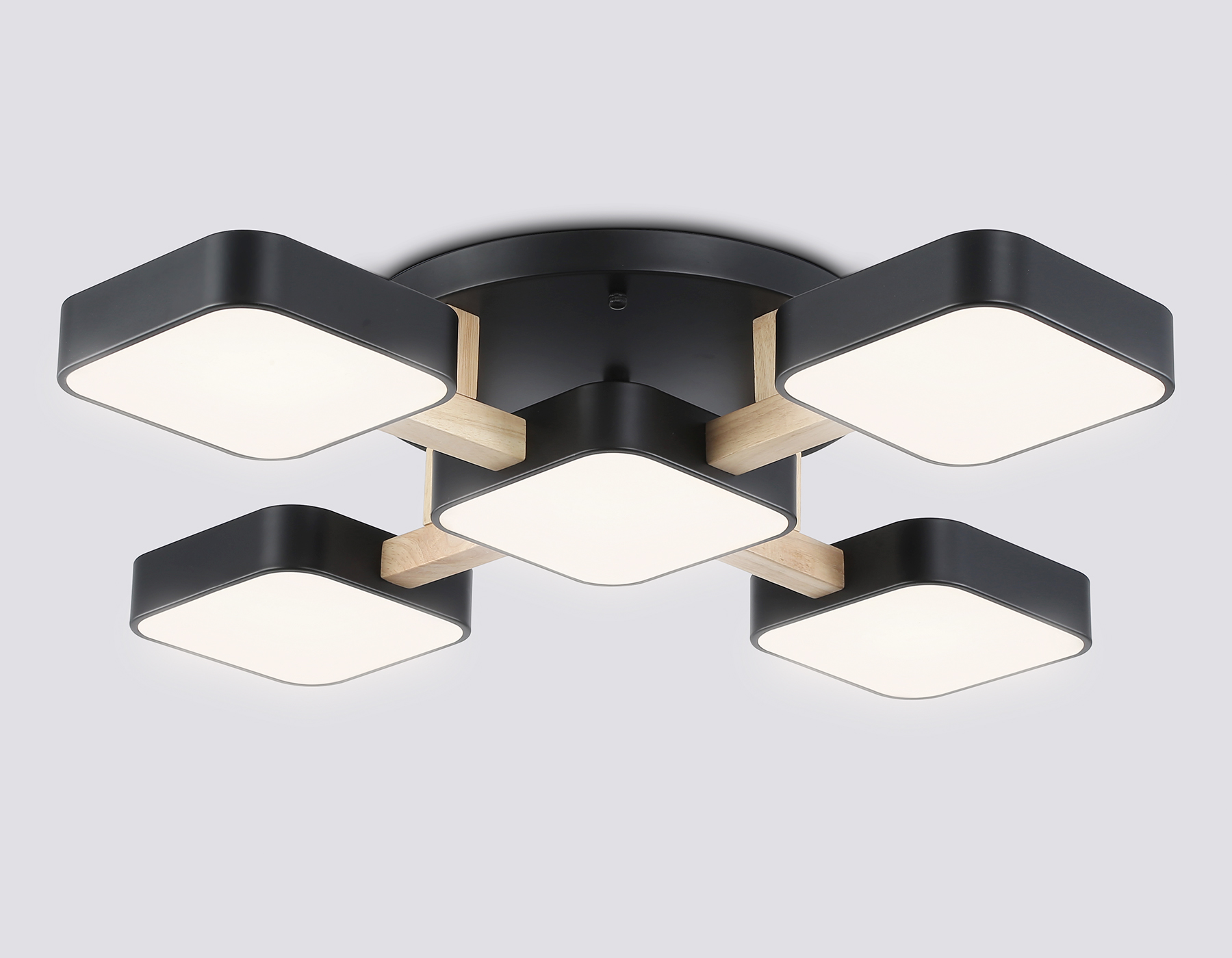 Люстра светодиодная на штанге FL4883/5 BK/WD черный/дерево 90W 3000-6000K 675*675*110 (без ПДУ)