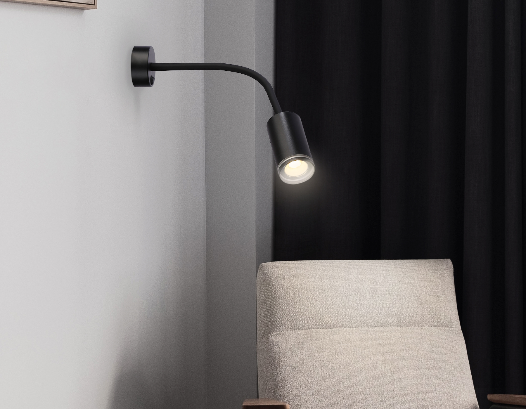 Светильник настенно-потолочный гнущийся с выключателем FW2470 BK черный GU10 max 12W D55*L100*H300