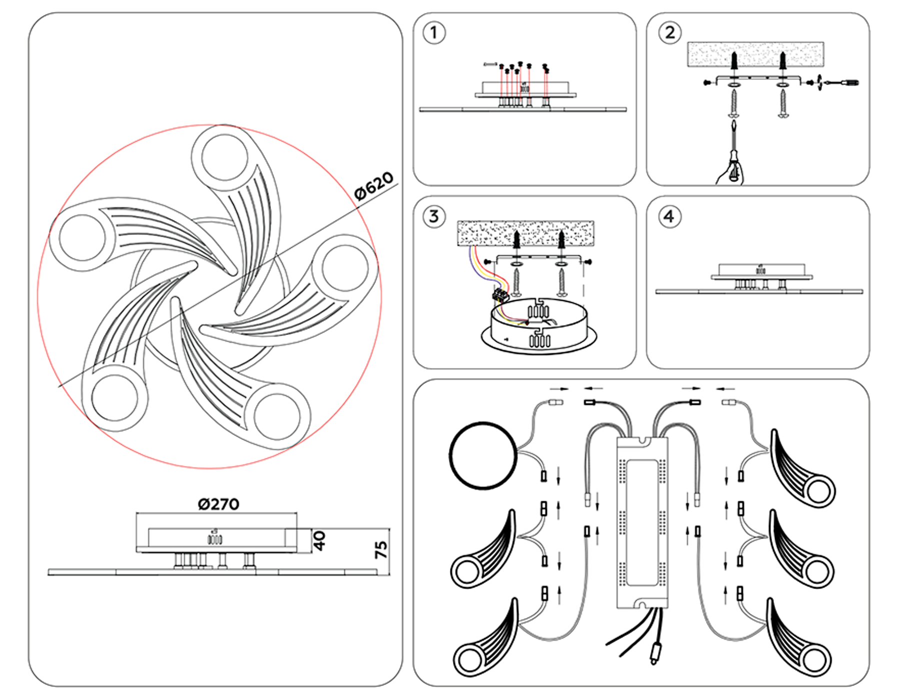 Потолочный светодиодный светильник с пультом FA4476/5 WH белый 98W 3000K+BL/4200K+PU/3000K+6400K D620*75 (ПДУ ИК)