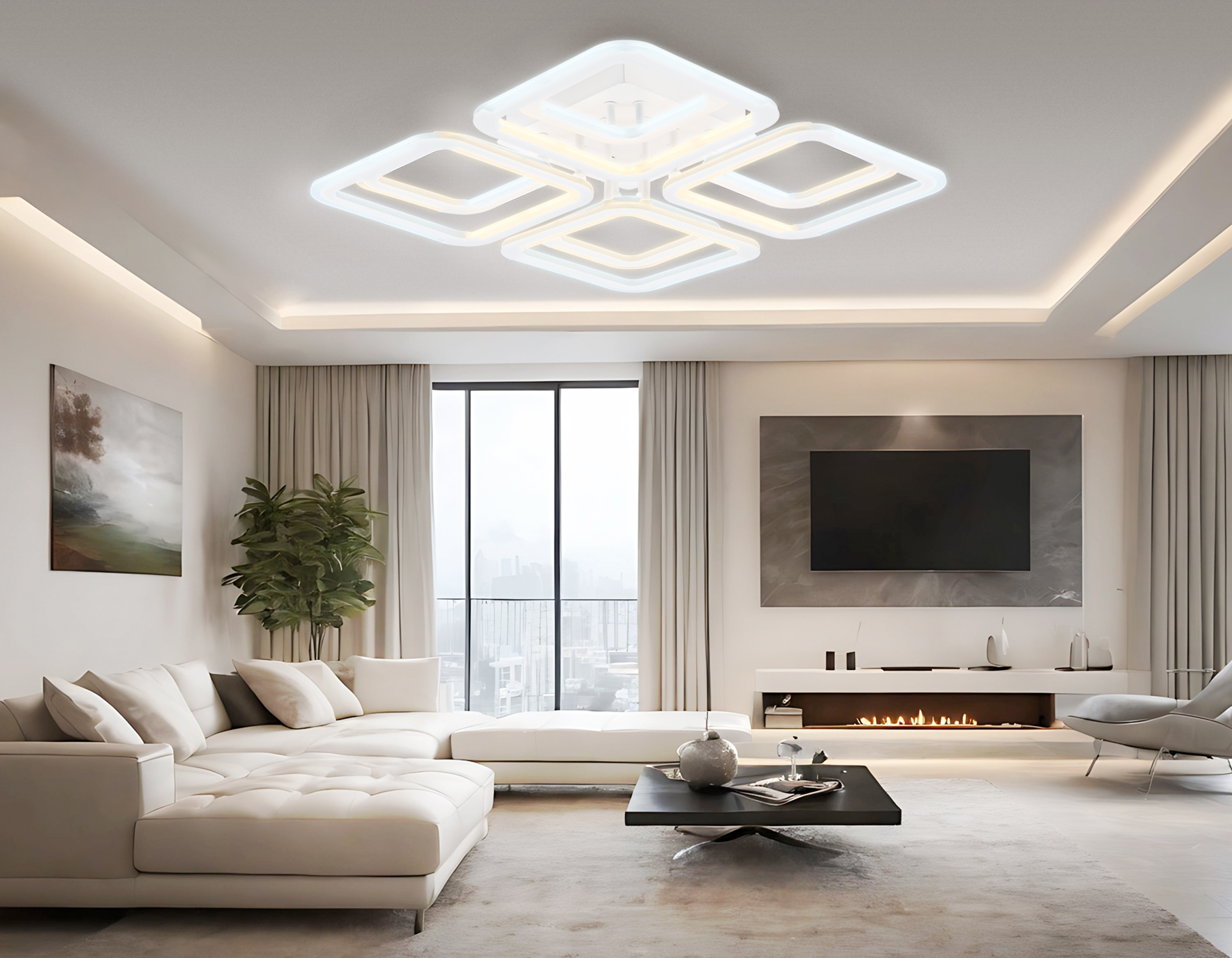 Светильник светодиодный потолочный FA8948/4+4 WH белый 101W 3000-6000K 485*485*120 (ПДУ ИК)