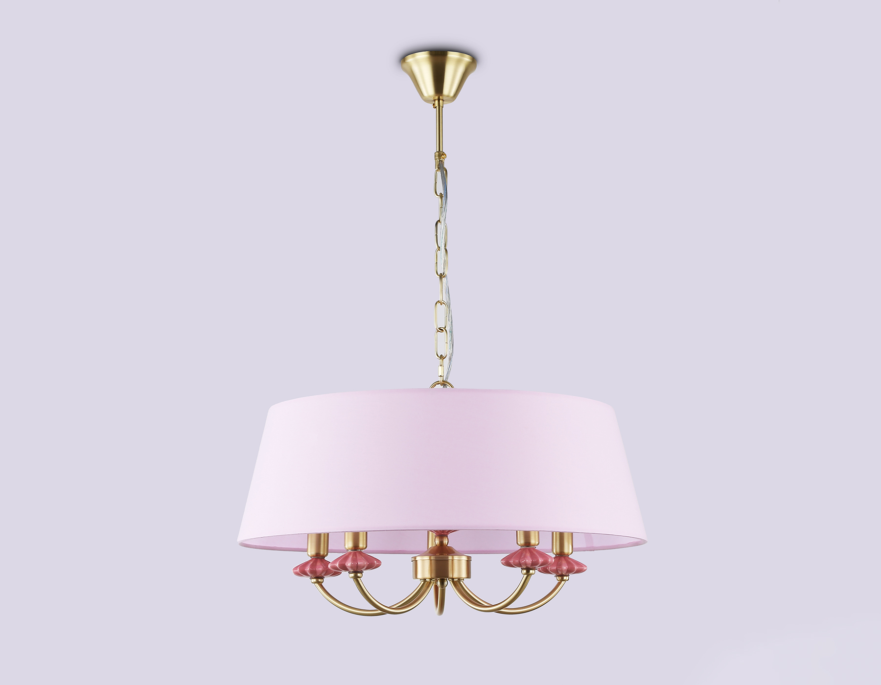 Подвесная люстра с абажуром и декором из керамики LH75021/5 GD/PI золото/розовый E14/5 max 40W D550*730
