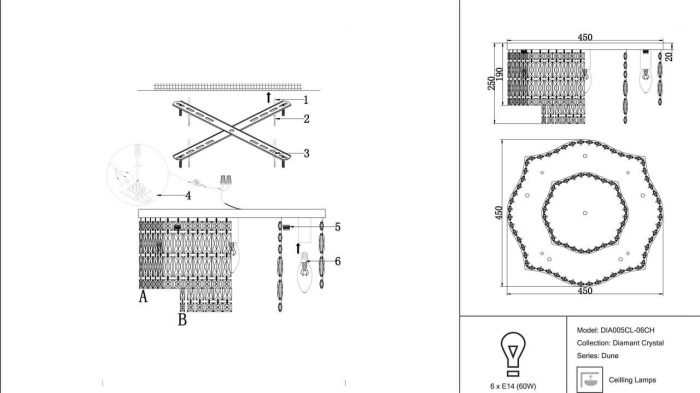Потолочная люстра Dune DIA005CL-06CH (dia005cl-06ch)