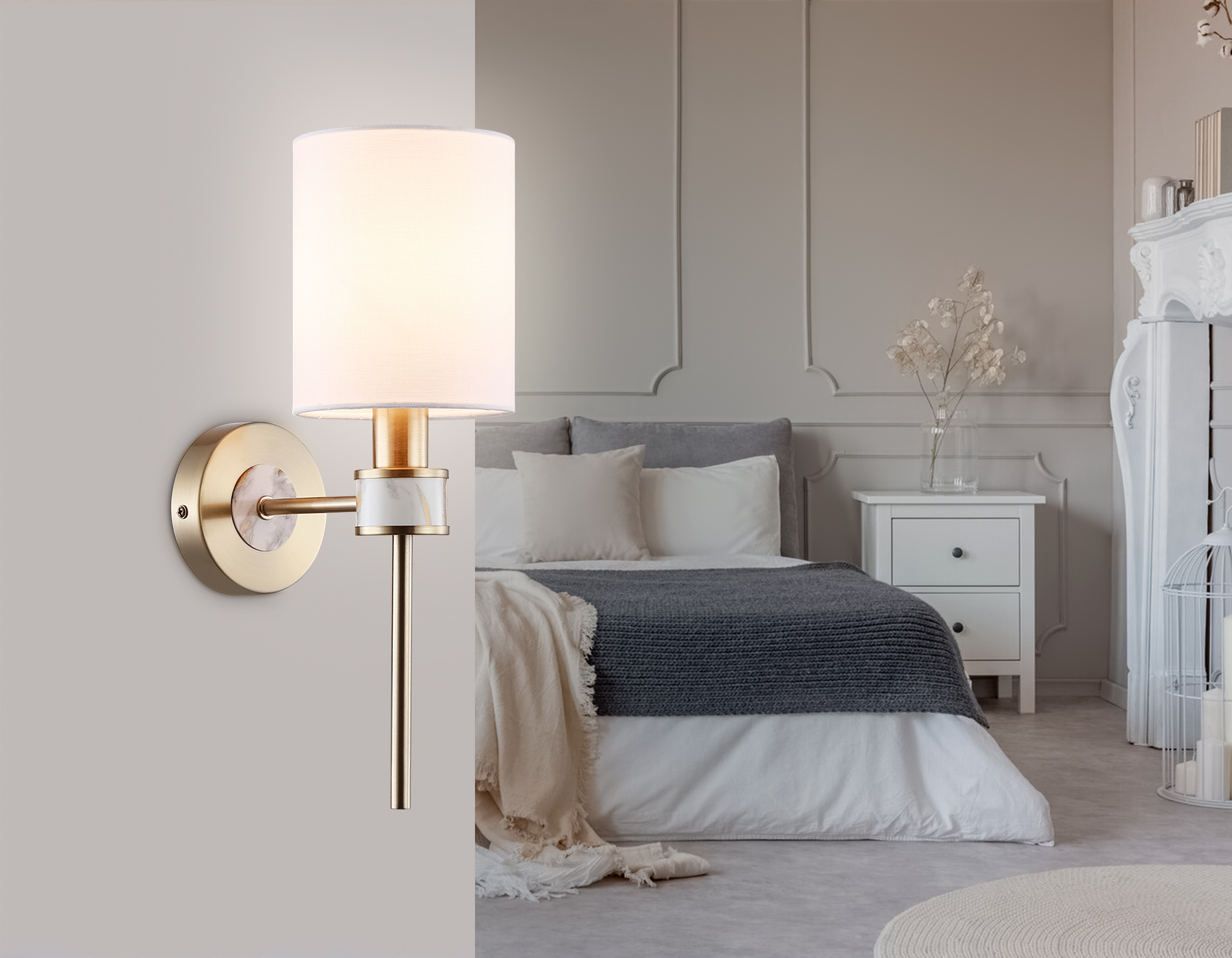 Настенный светильник с абажуром LH72375 DBS/WH темная латунь/белый E14 max 40W 190*120*370