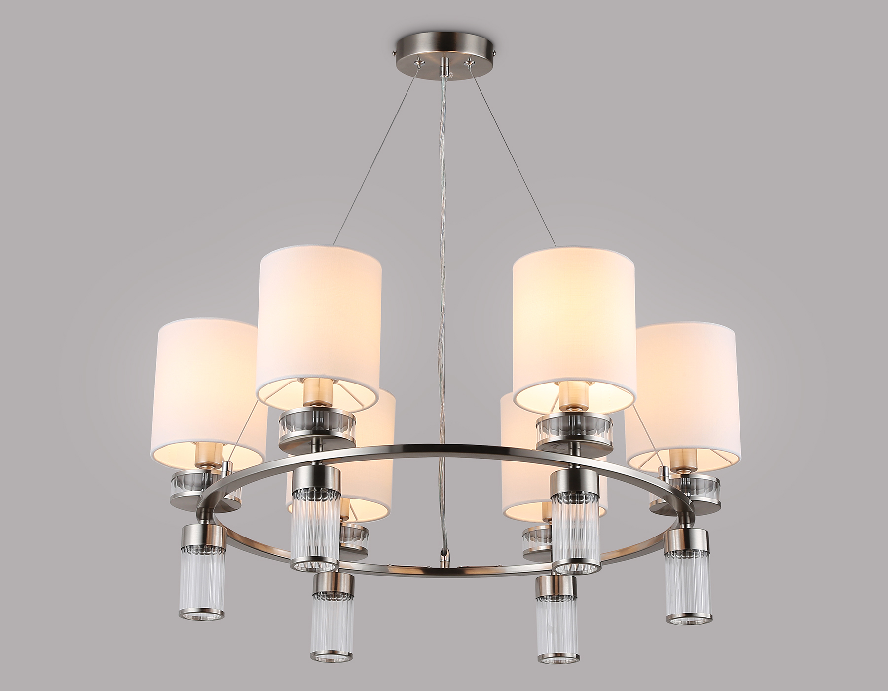 Подвесная люстра с абажурами LH71291/6 SN/WH никель/белый E14/6 max 40W D680*730