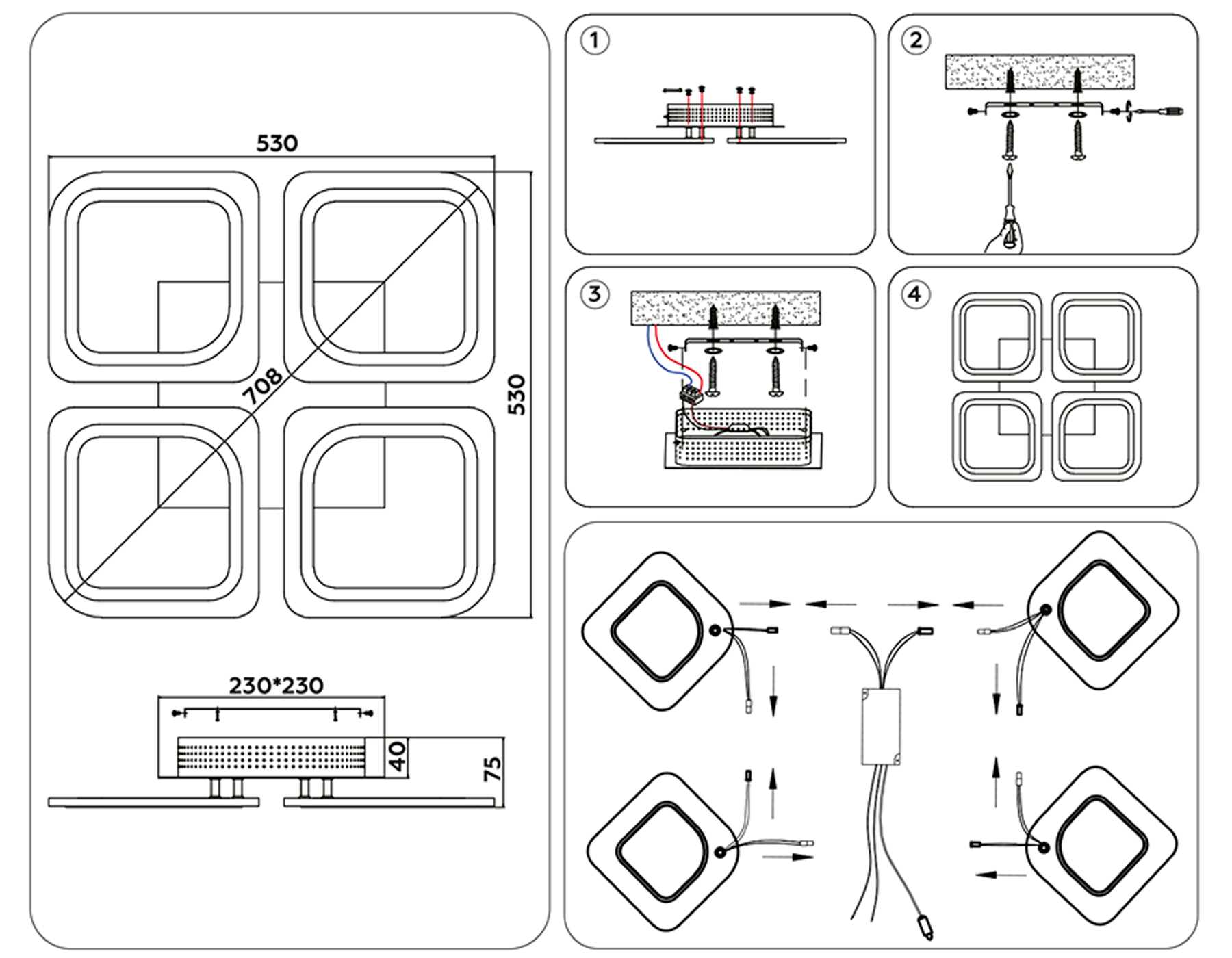 Потолочный светодиодный светильник с пультом FA4375/4 WH белый 4200K/3000K+6400K/6400K+3000K 73W 530*530*75 (ПДУ ИК)