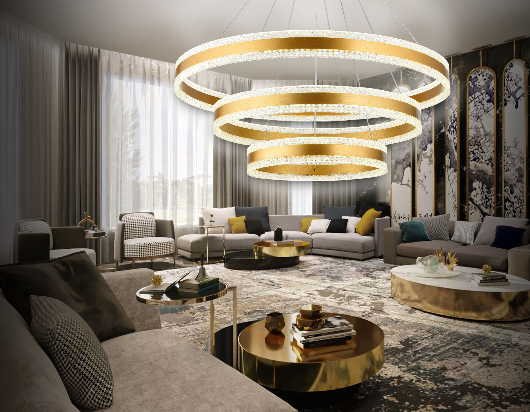 Управляемый подвесной светодиодный светильник FA6183/3 GD золото 245W 3000K+6400K/3000K/6400K/4200K+4200K D800*940 (ПДУ РАДИО 2.4G)