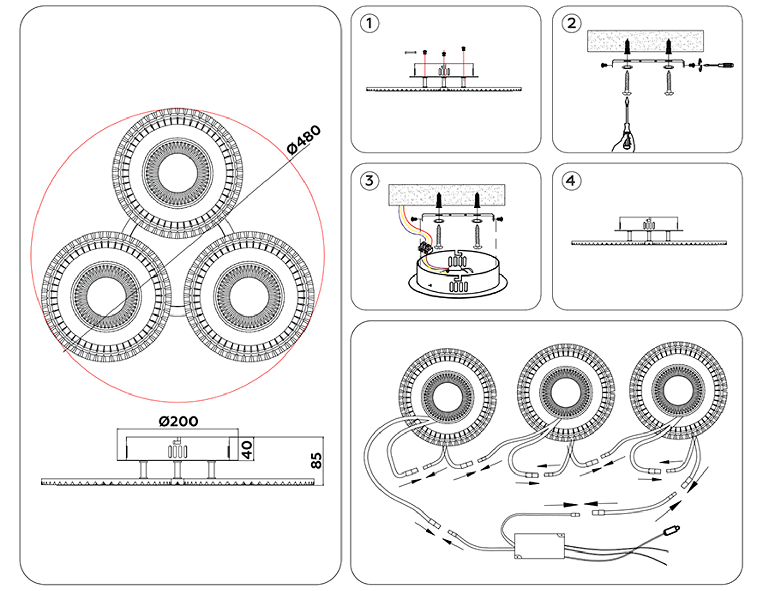 Потолочный светодиодный светильник с пультом FA4001/3 WH белый 70W 3000K+6400K/4200K/6400K+3000K D480*85 (ПДУ ИК)