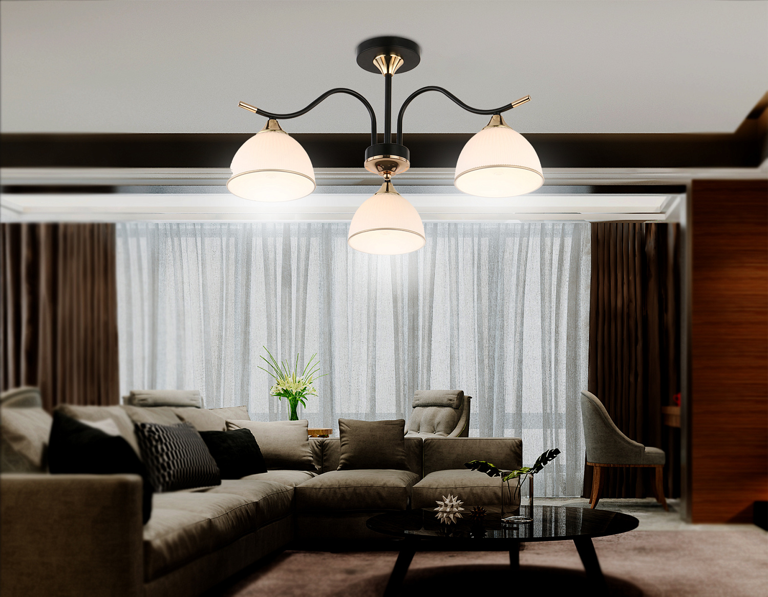 Подвесной светильник TR3161/3 BK/FGD черный/золото E27/3 max 60W D580*300