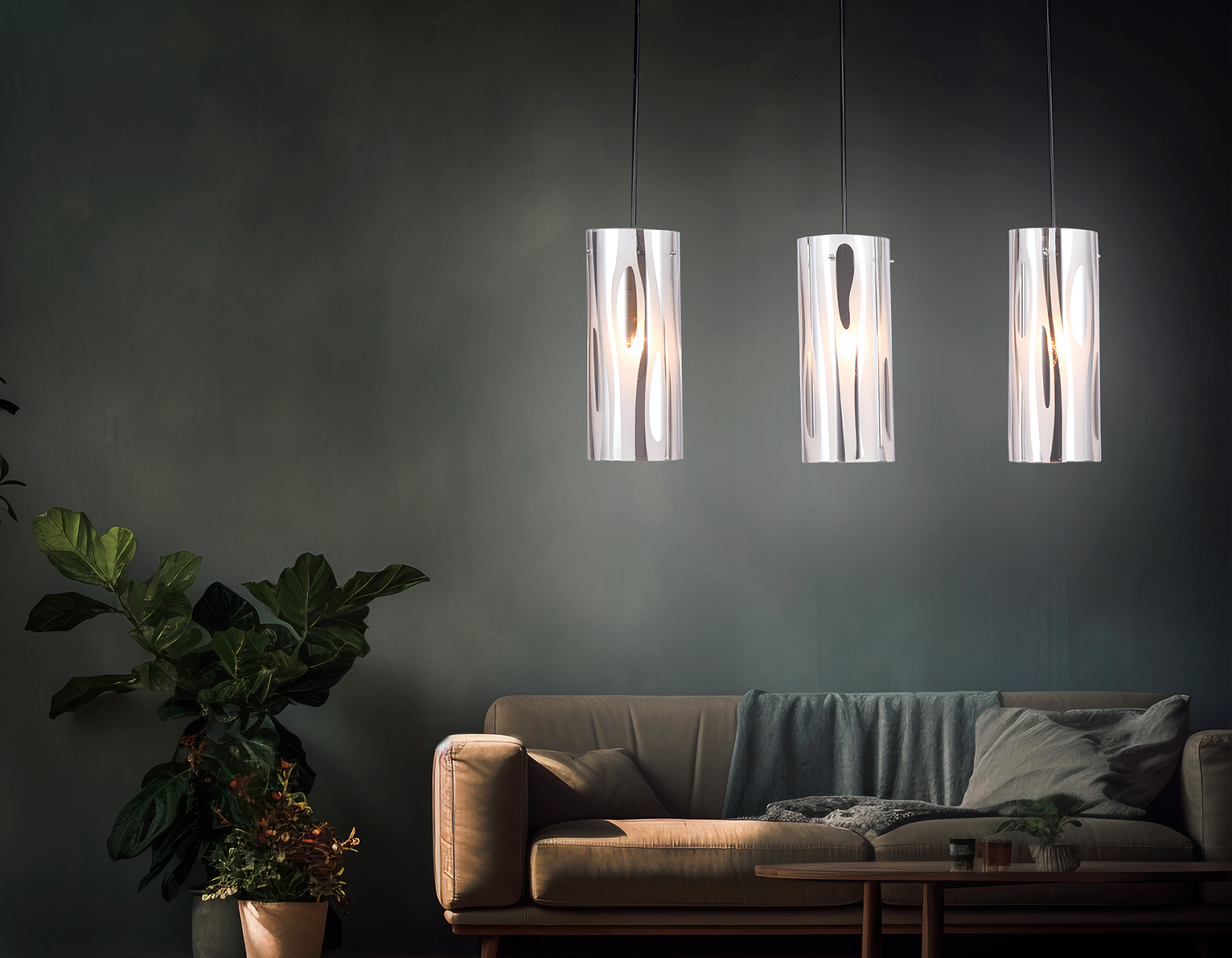 Подвесной светильник со сменной лампой TR3590/3 CH/SM хром/дымчатый E27/3 max 40W 530*100*900