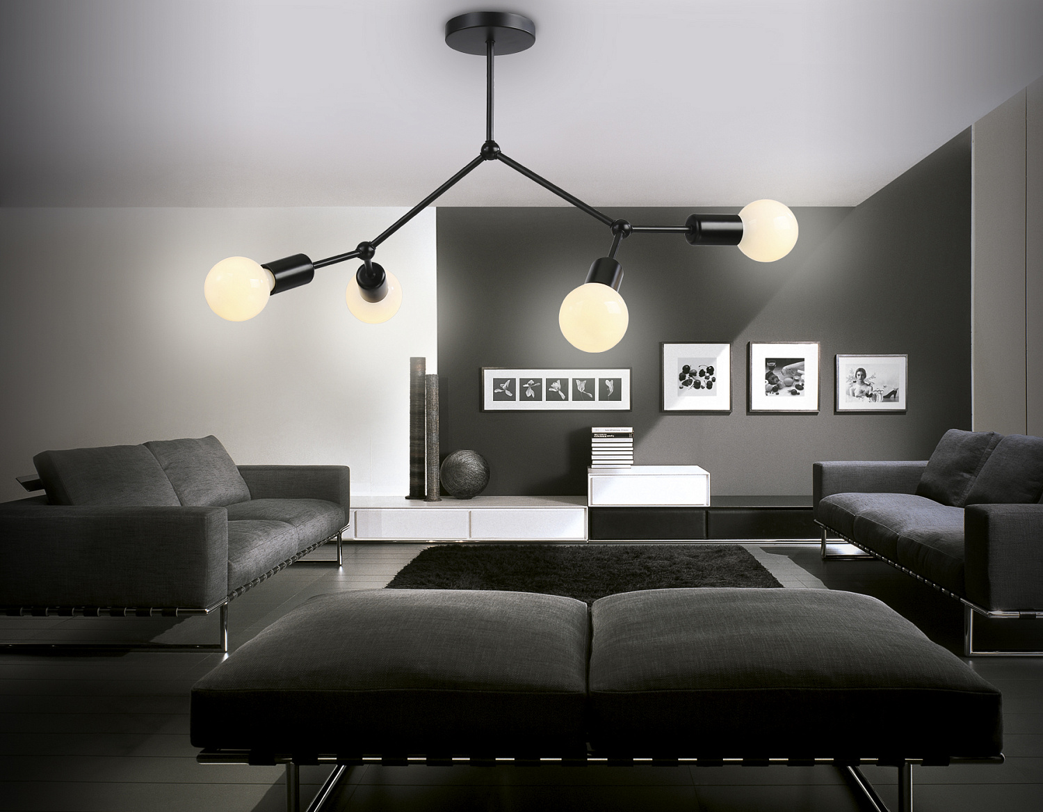 Потолочный светильник в стиле лофт TR8033/4 BK черный E27*4 max 40W D670*440