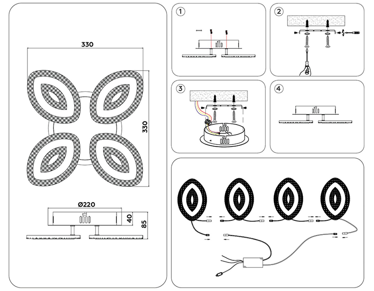 Потолочный светодиодный светильник с пультом FA4012/4 WH белый 60W 3000K+6400K/4200K/6400K+3000K 330*330*85 (ПДУ ИК)
