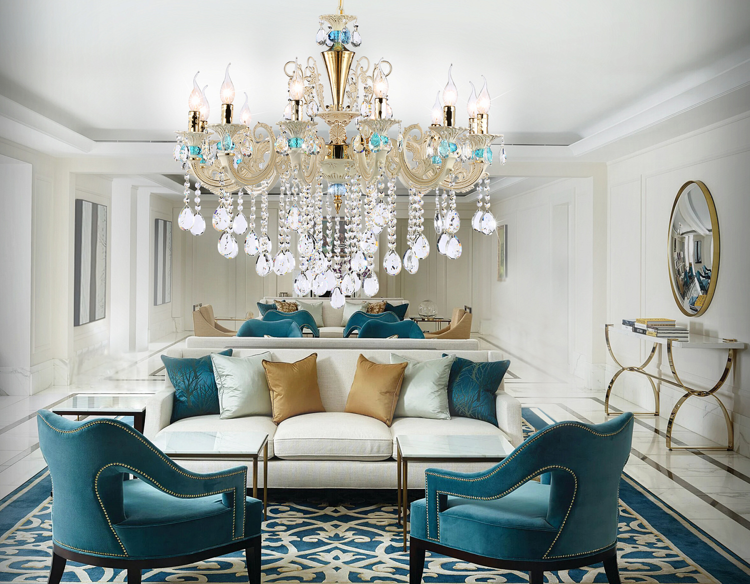 Подвесная люстра с хрусталем TR4929/12 GD/WH/CL золото/белый/прозрачный E14*12 max 40W D910*680