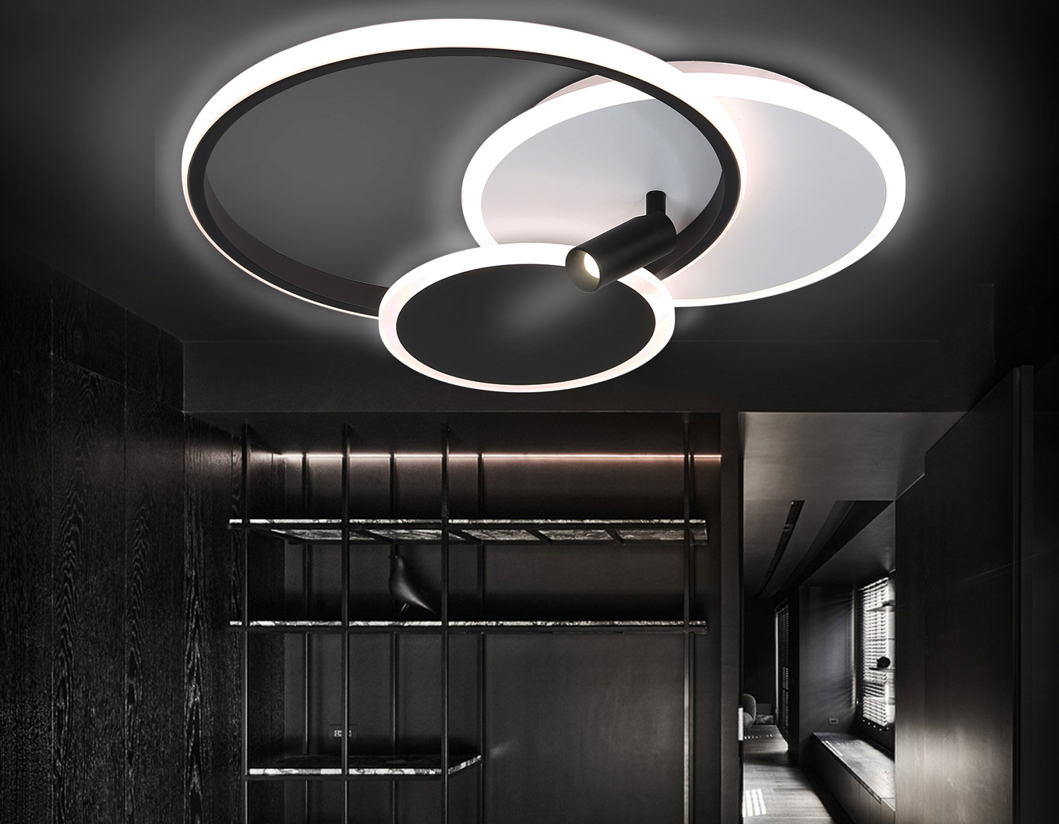 Настенно-потолочный светодиодный светильник с пультом FL5118/3+1 WH/BK белый/черный 64W 3000K/4200K/6400K+4200K 480*425*110 (ПДУ ИК)