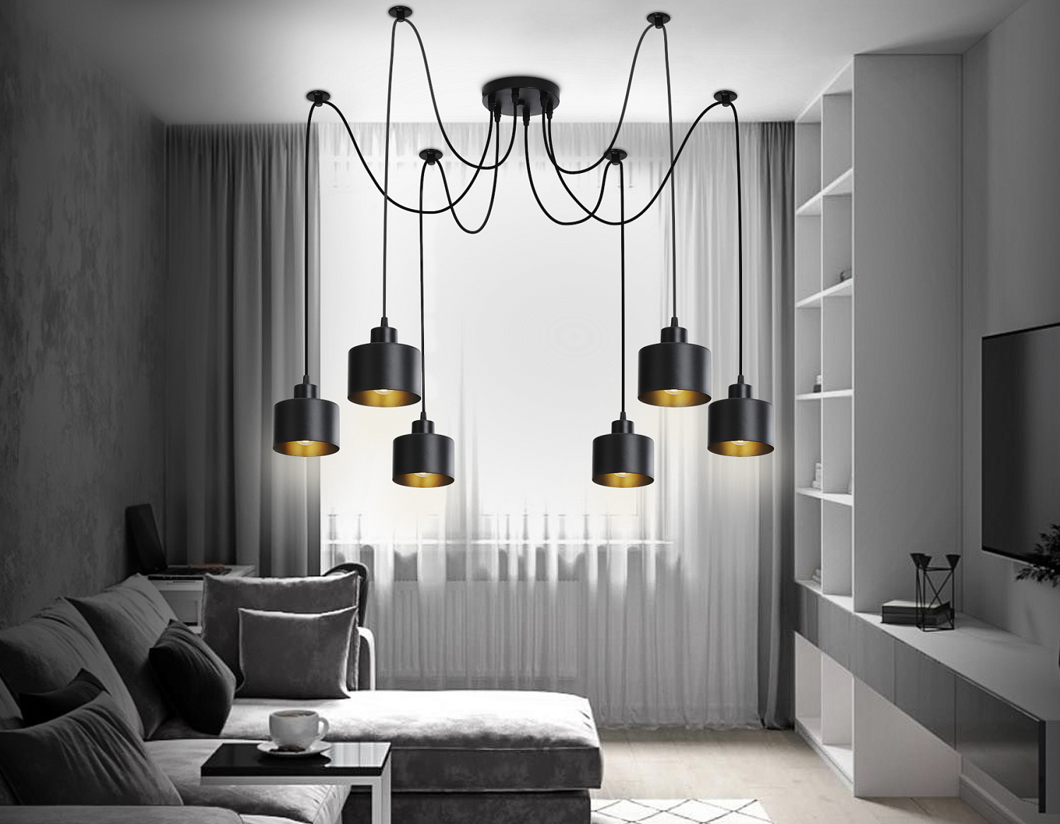 Подвесной светильник в стиле лофт TR8132/6 BK черный E27*6 max 40W D700*800