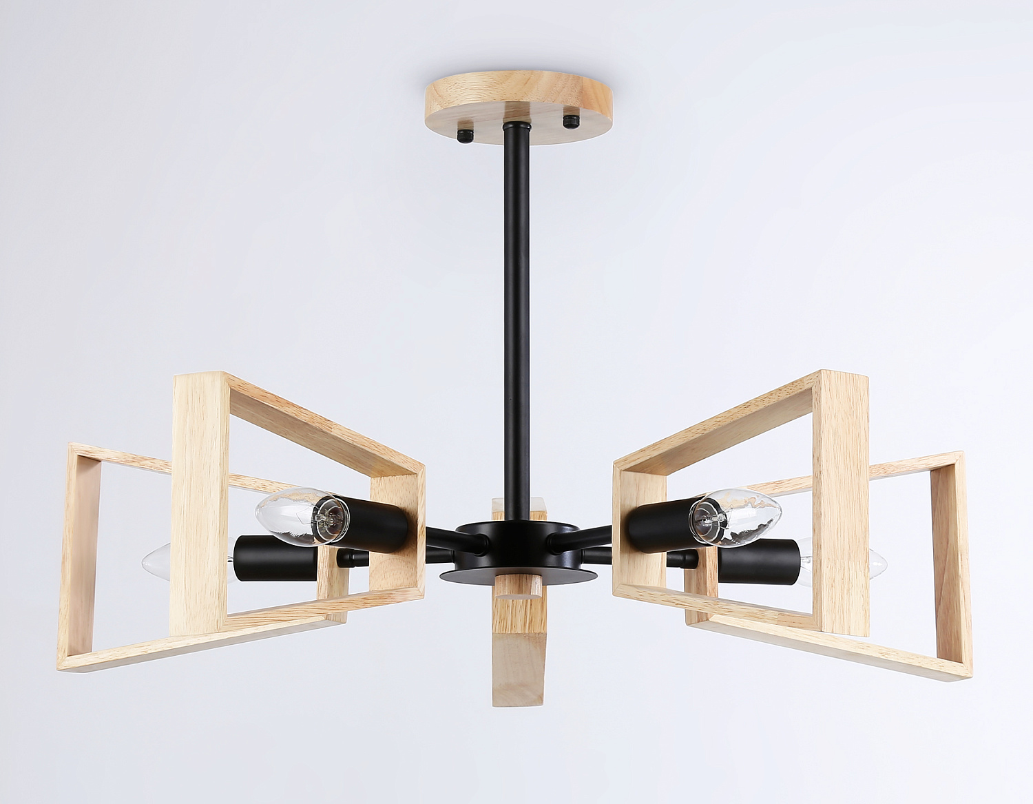 Подвесной светильник в стиле лофт TR80495/5 BK/LW черный/светлое дерево E14/5 max 60W D620*430