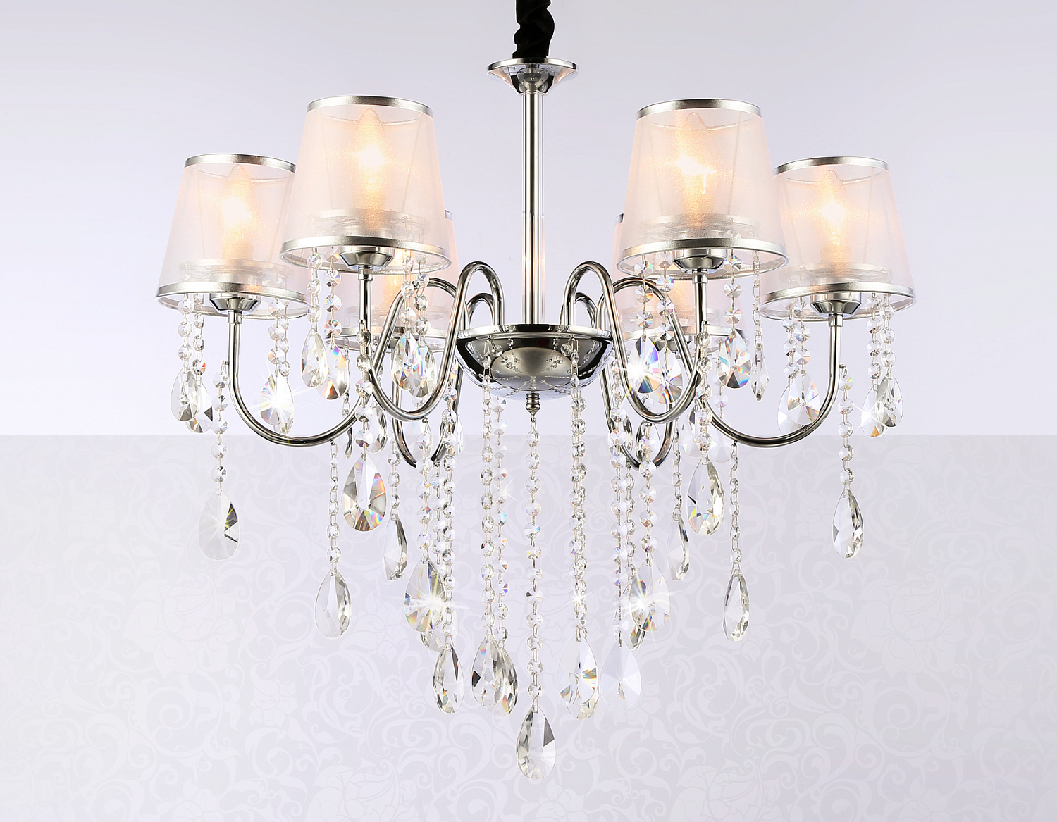 Подвесная люстра с абажурами и хрусталем TR4588/6 CH/SL хром/серебро E14/6 max 40W D660*570