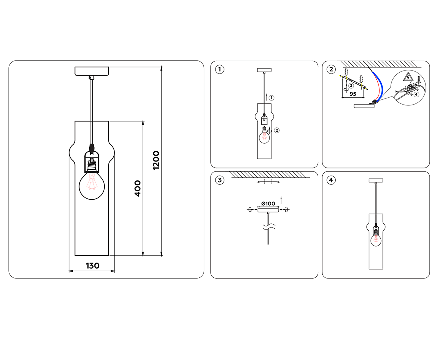 Подвесной светильник TR3560 BK/TI черный/янтарь E27 max 40W D130*1200