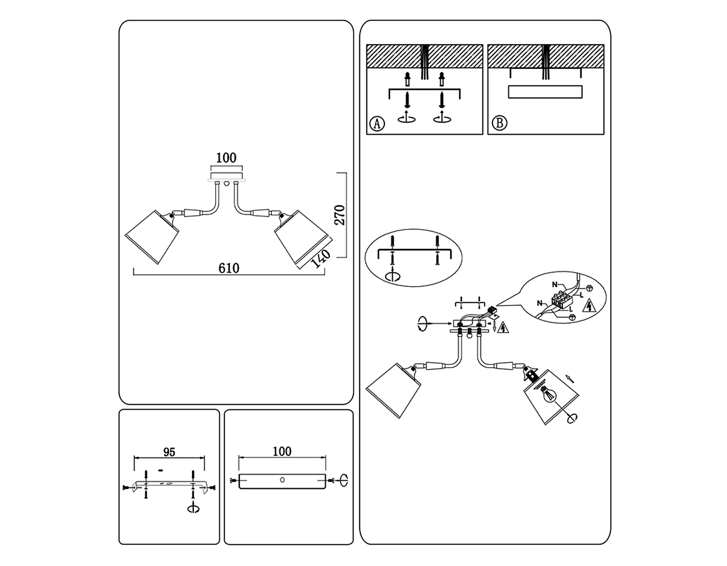 Потолочный светильник TR4733/5 BK/LWD черный/светлое дерево E27/5 max 40W D610*270