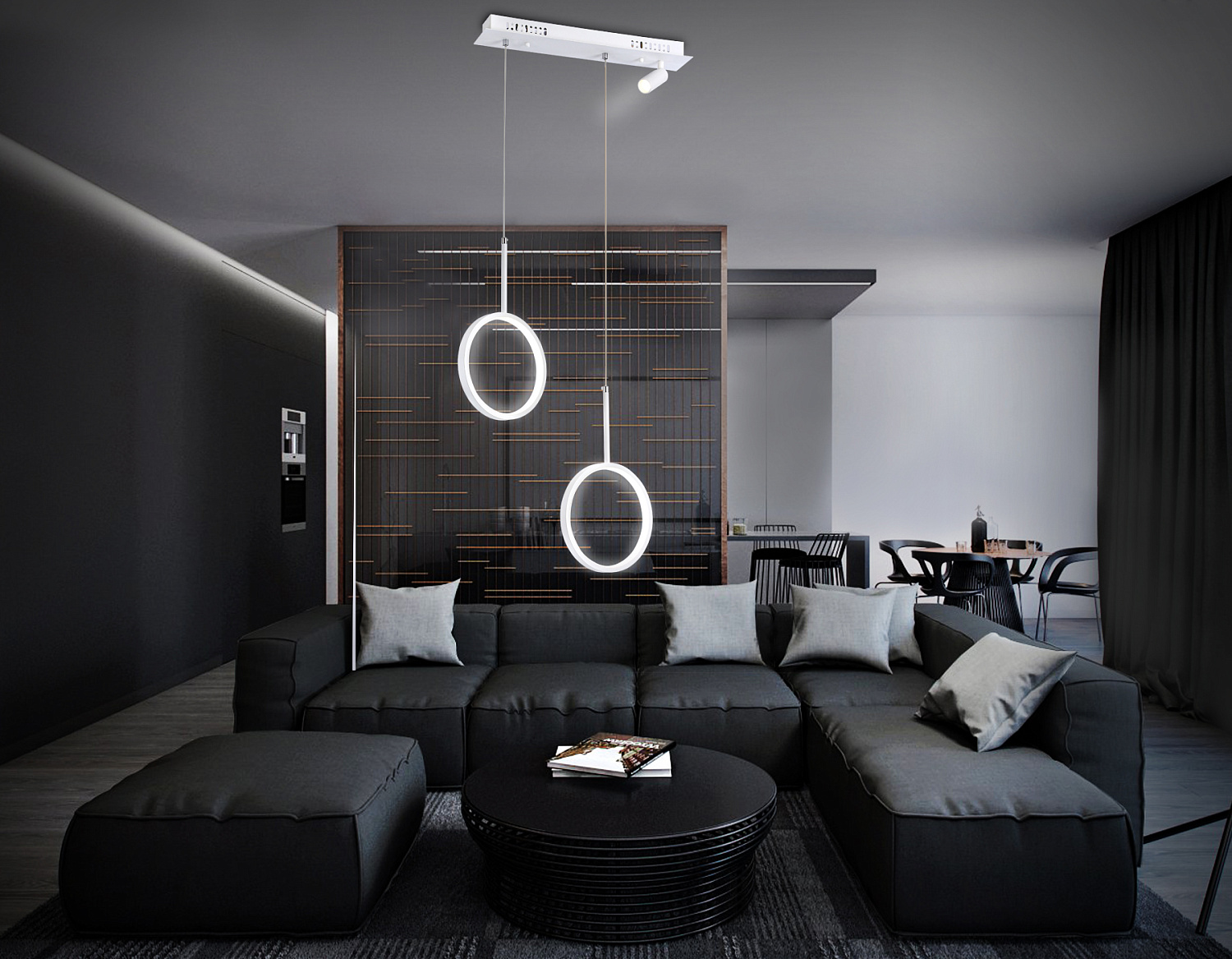 Подвесной светодиодный светильник с пультом FL5272/2+1 WH белый 38W 3000K/4200K/6400K+4200K 500*90*1200 (ПДУ ИК)