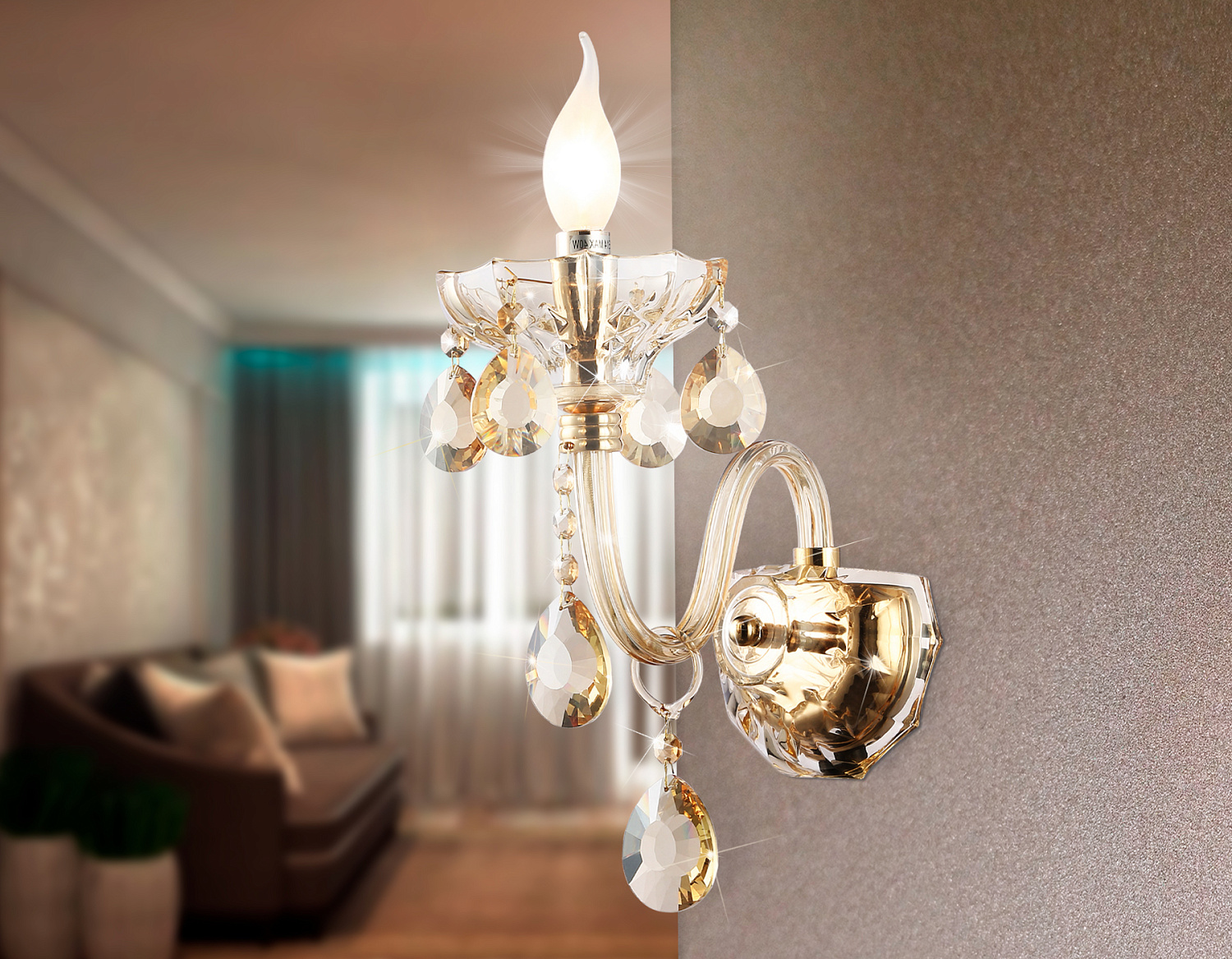 Настенный классический светильник с хрусталем TR4912 GD/TI золото/янтарь E14 max 40W 294*160*246