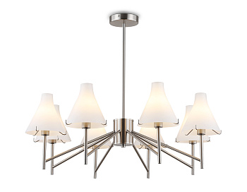 Люстра со стеклянными плафонами на штанге LH57125/8 SN/FR никель/белый матовый E14/8 max 40W D800*650