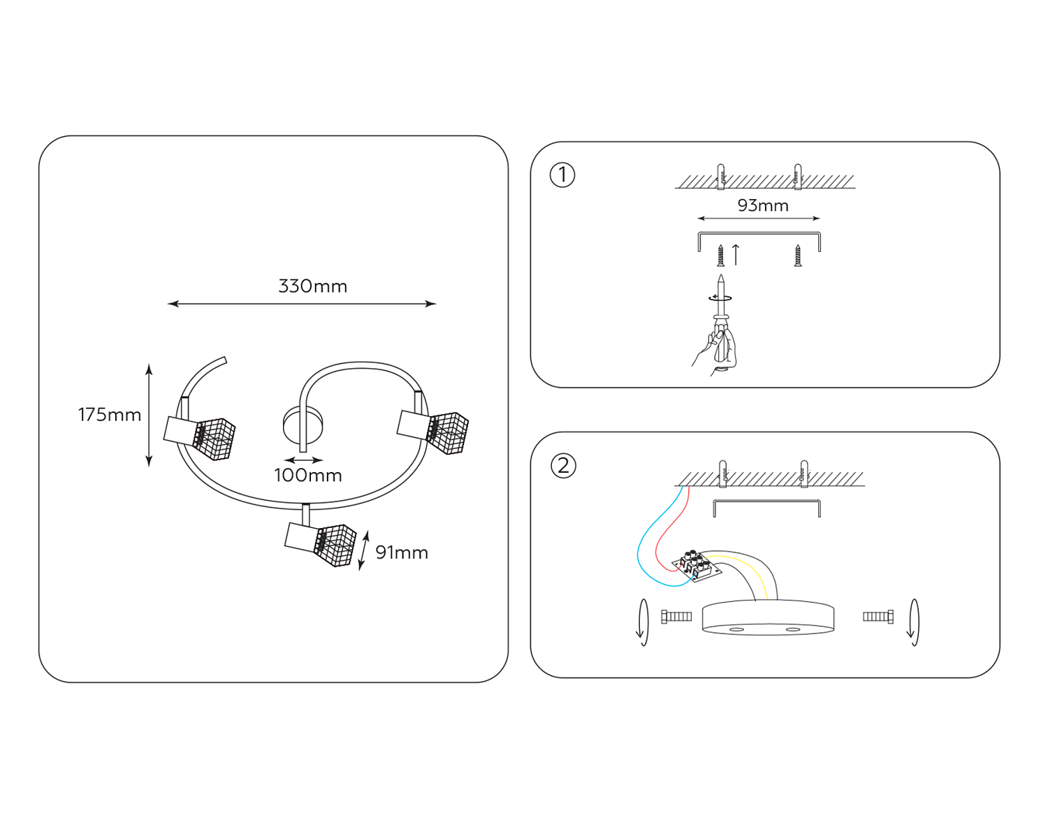 Настенно-потолочный спот в стиле лофт TR8624/3 BK/CH черный/хром E27*3 max 40W D330*175