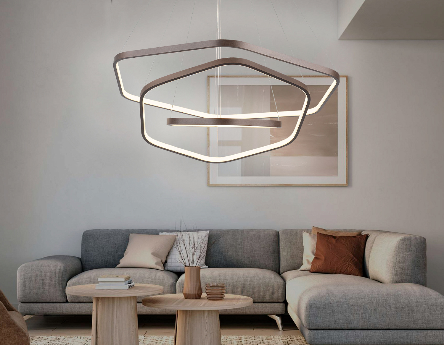 Подвесной светодиодный светильник FL366/3 CF кофе 84W 4200K D400/600/800*1200 (без ПДУ)