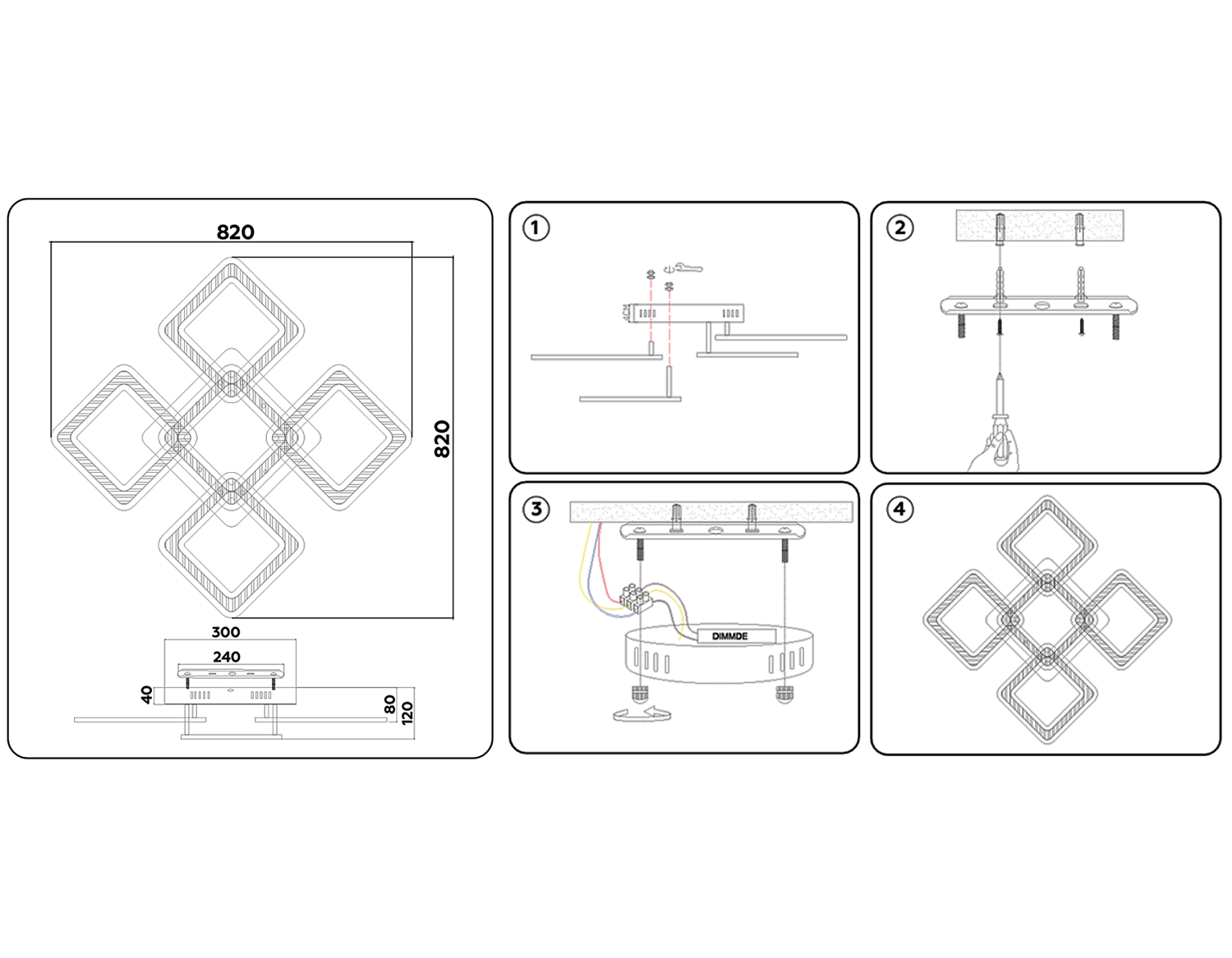 Потолочный светодиодный светильник с пультом FA866/4+1 WH белый 218W 3000K-6400K 820*820*120 (ПДУ РАДИО 2.4G)