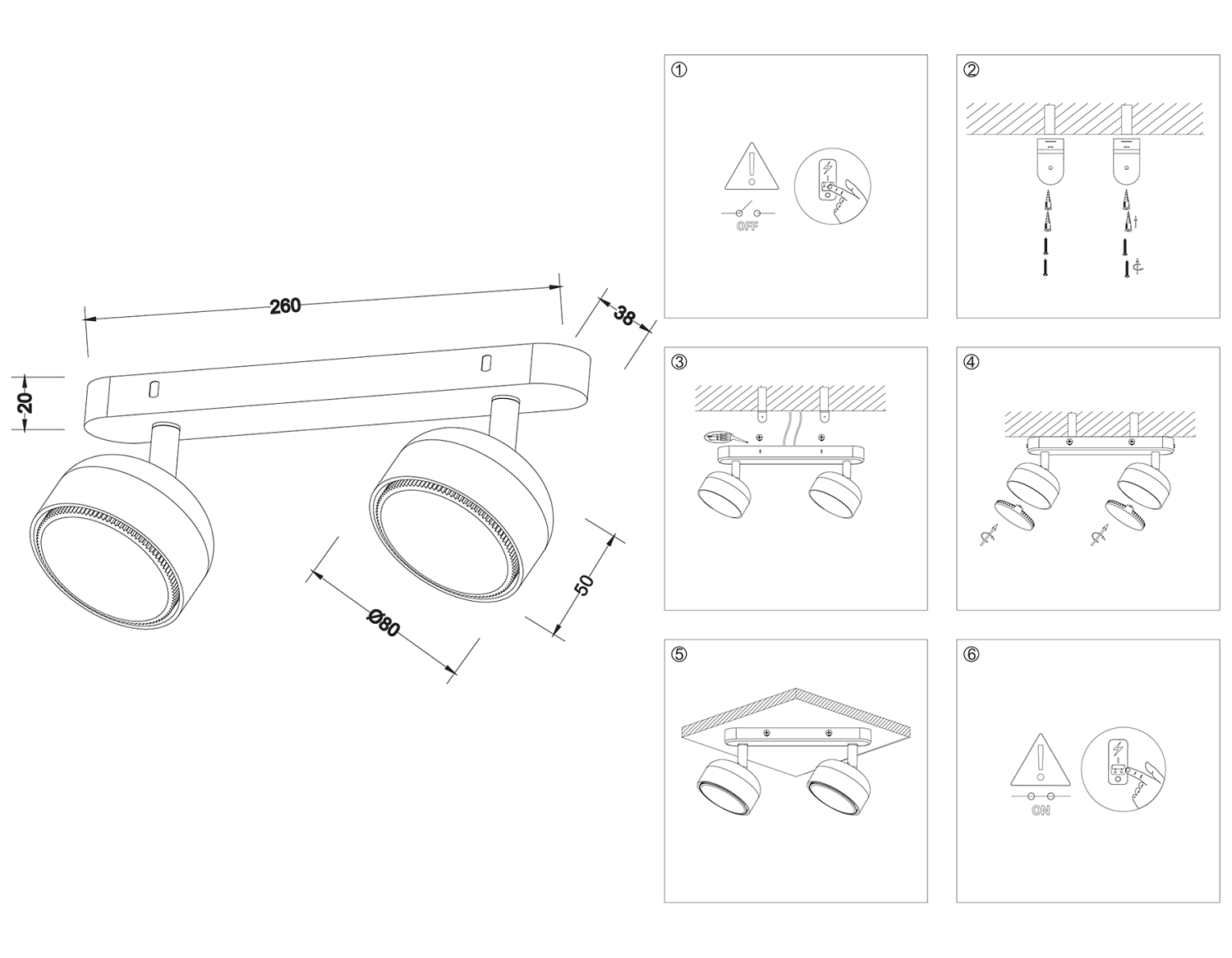 Светильник накладной поворотный со сменной лампой GX53 TN71012/2 BK черный GX53/2 max 12W 260*80*90