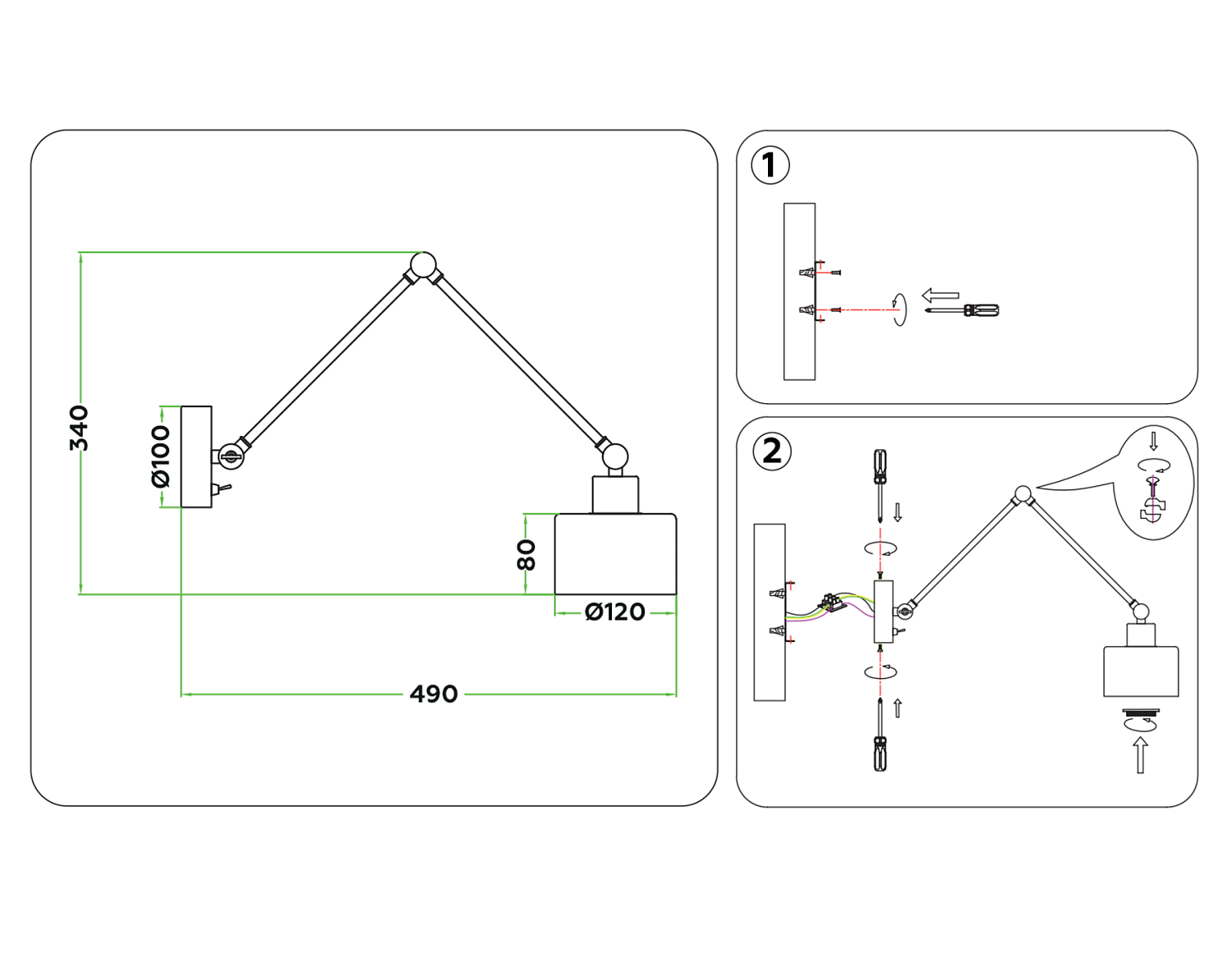 Настенный светильник с выключателем в стиле лофт TR8148 BK черный E27 max 40W 340*120*490