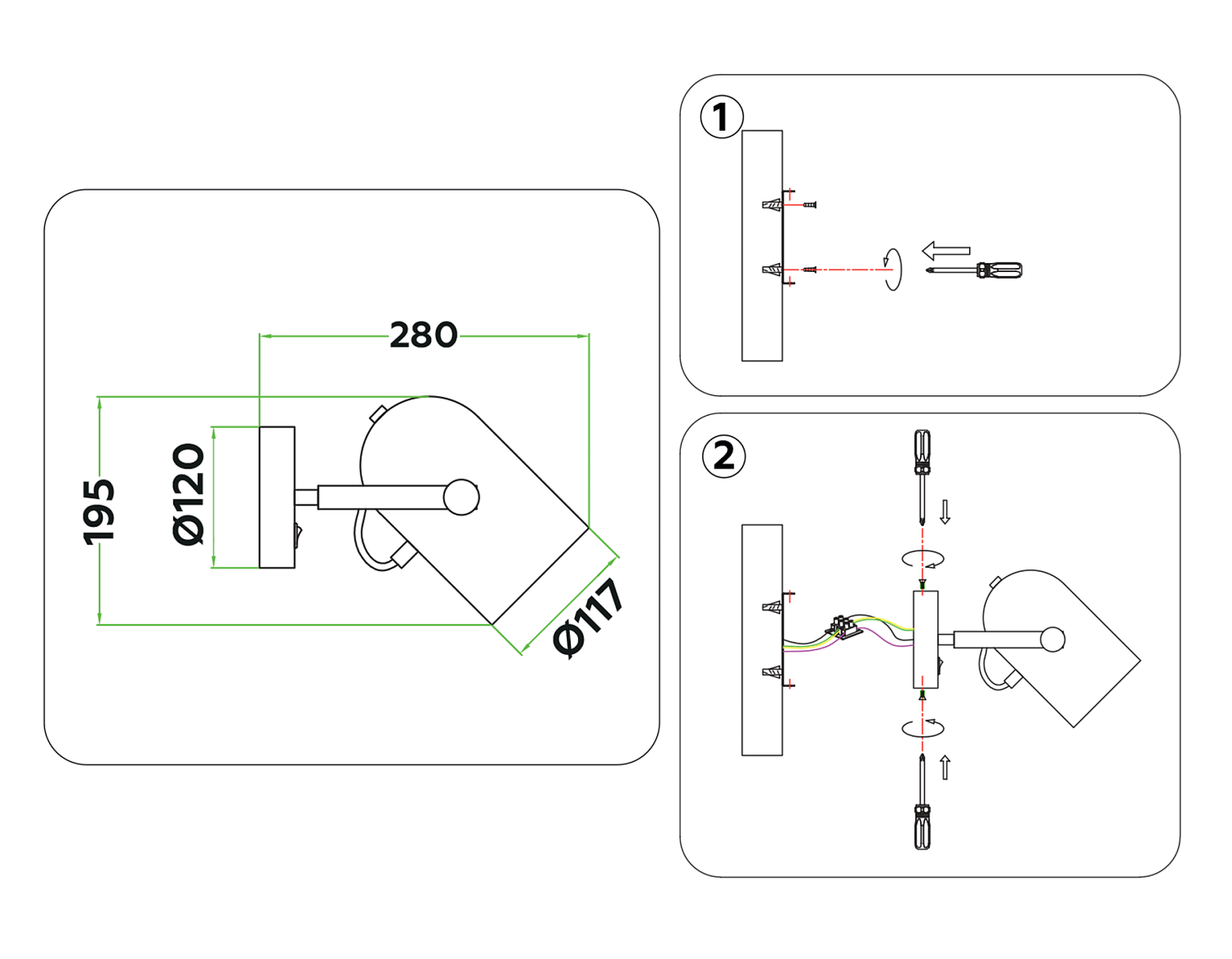 Накладной спот с выключателем в стиле лофт TR8204 BK черный E27 max 40W D117*280
