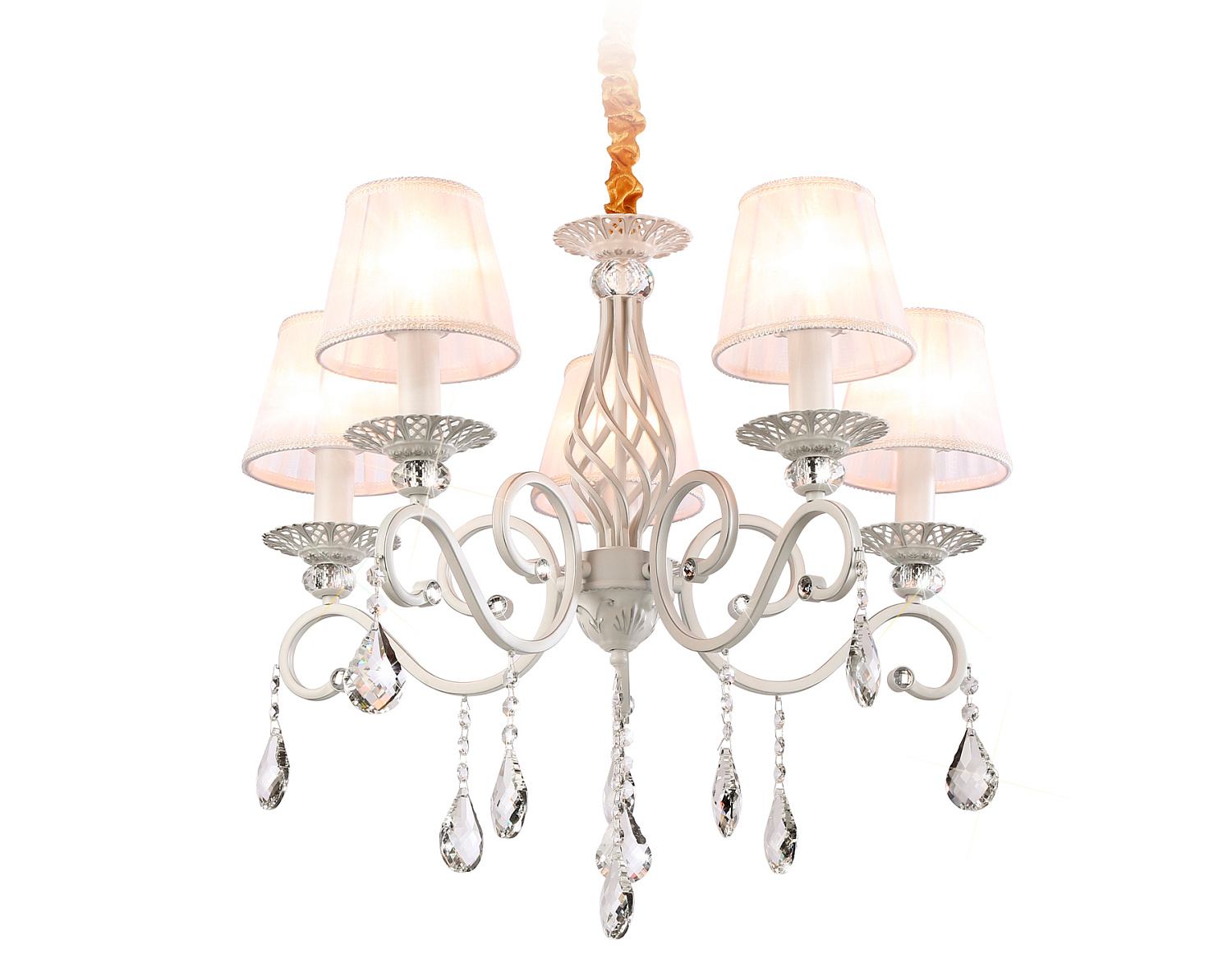Подвесная люстра с абажурами и хрусталем TR4547/5 WH/SL белый/серебро E14/5 max 40W D565*500